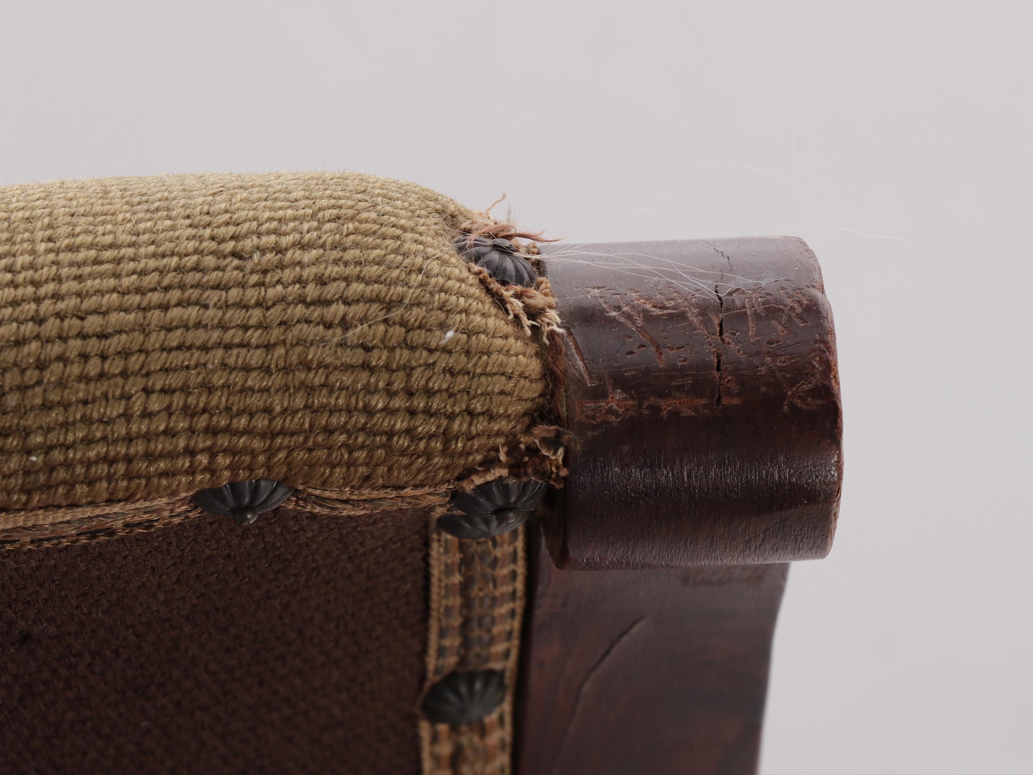 Near Pair of George III Needlepoint and Crewel Upholstered Mahogany Gout Stools