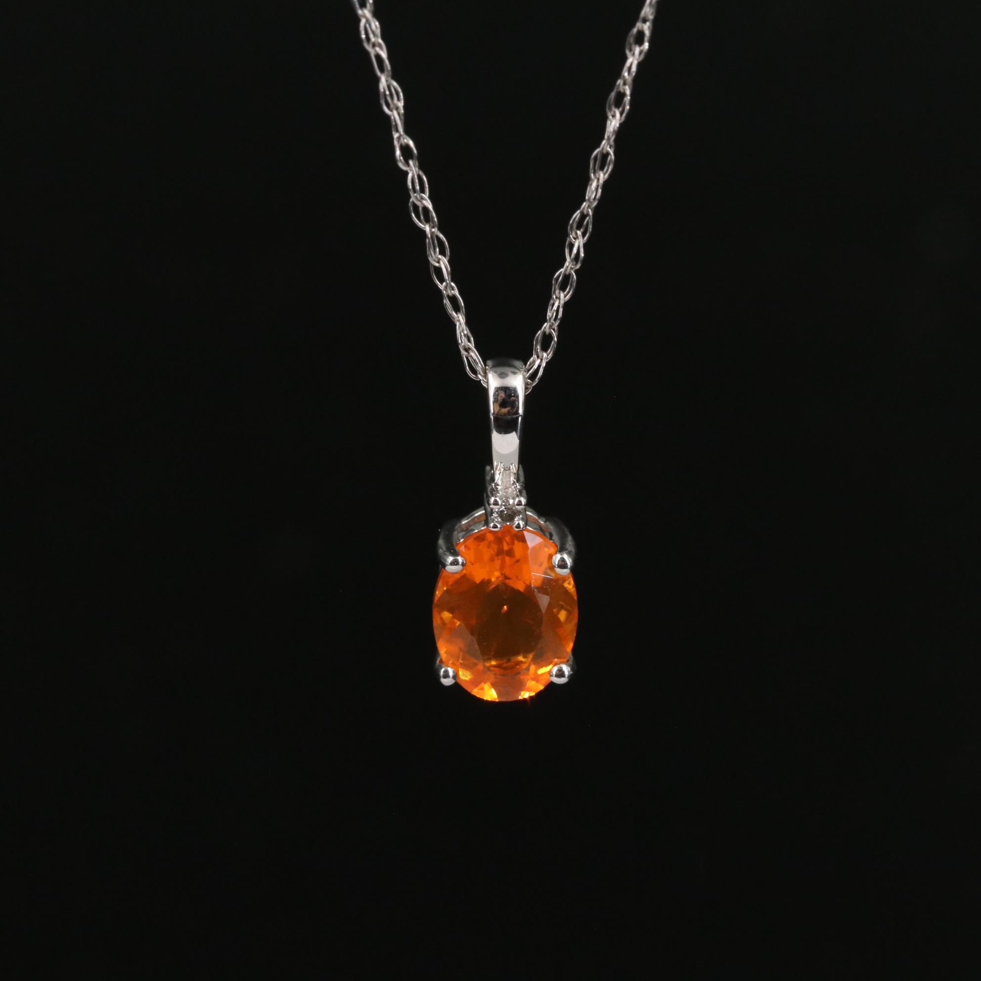 14K Fire Opal and Diamond Pendant Necklace