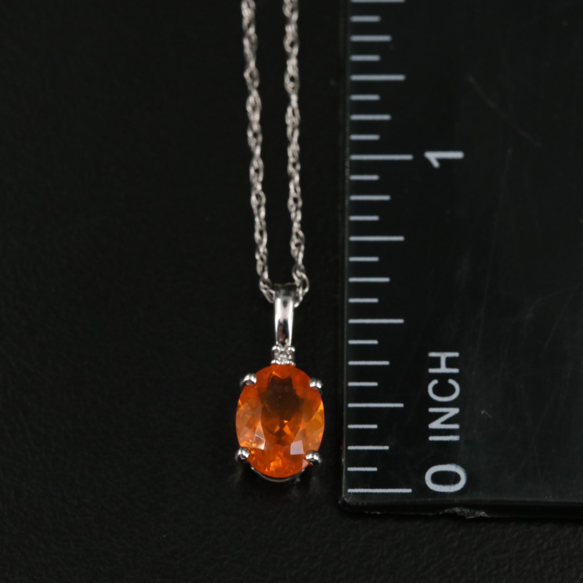 14K Fire Opal and Diamond Pendant Necklace