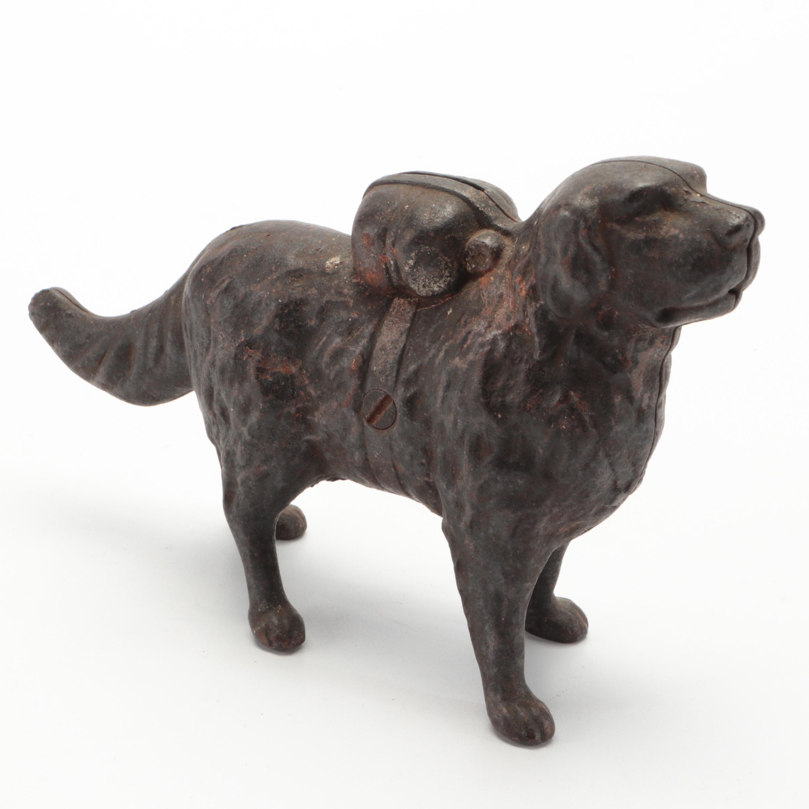 Early 20th-Century Cast Iron Saint Bernard "I Hear A Call" Coin Bank