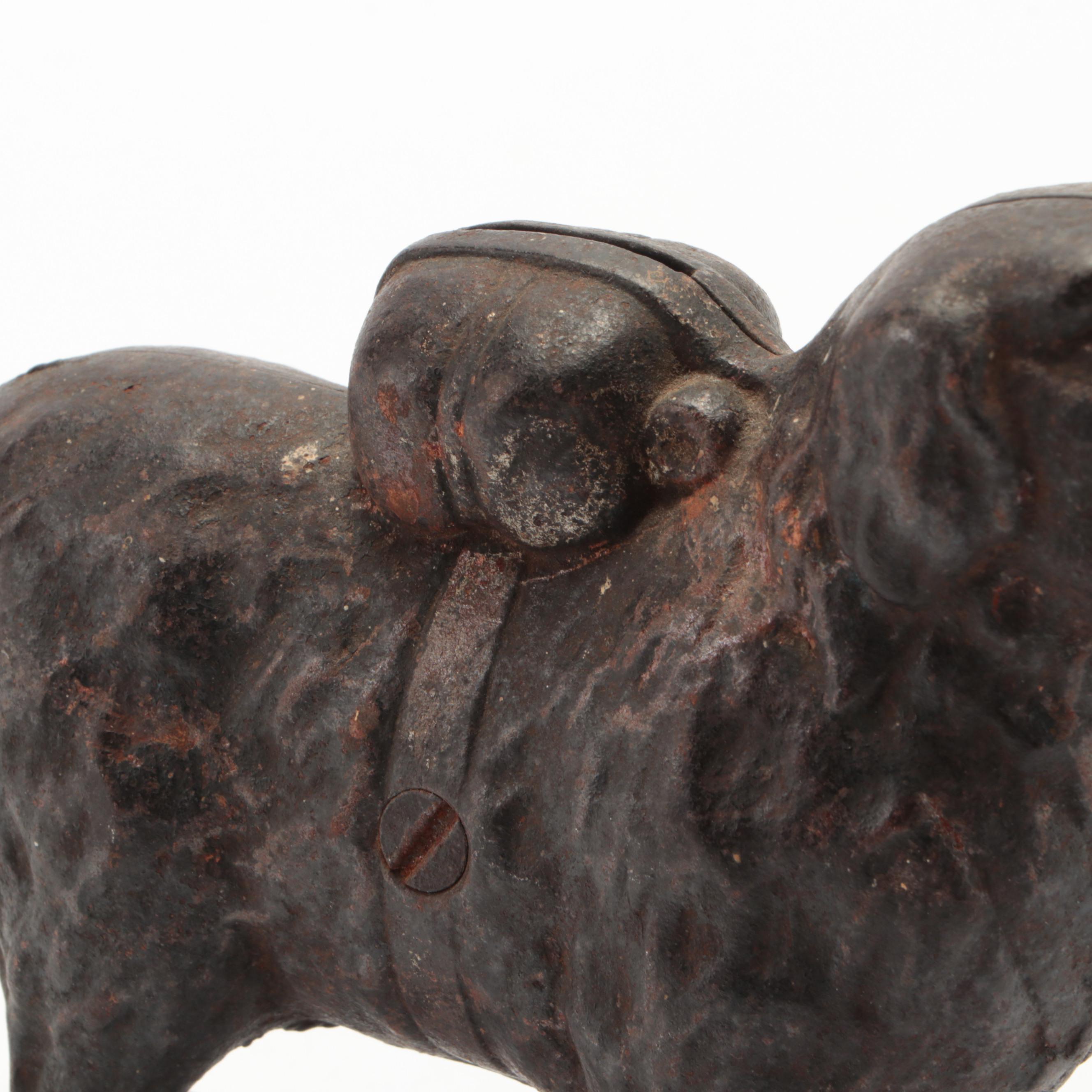 Early 20th-Century Cast Iron Saint Bernard "I Hear A Call" Coin Bank