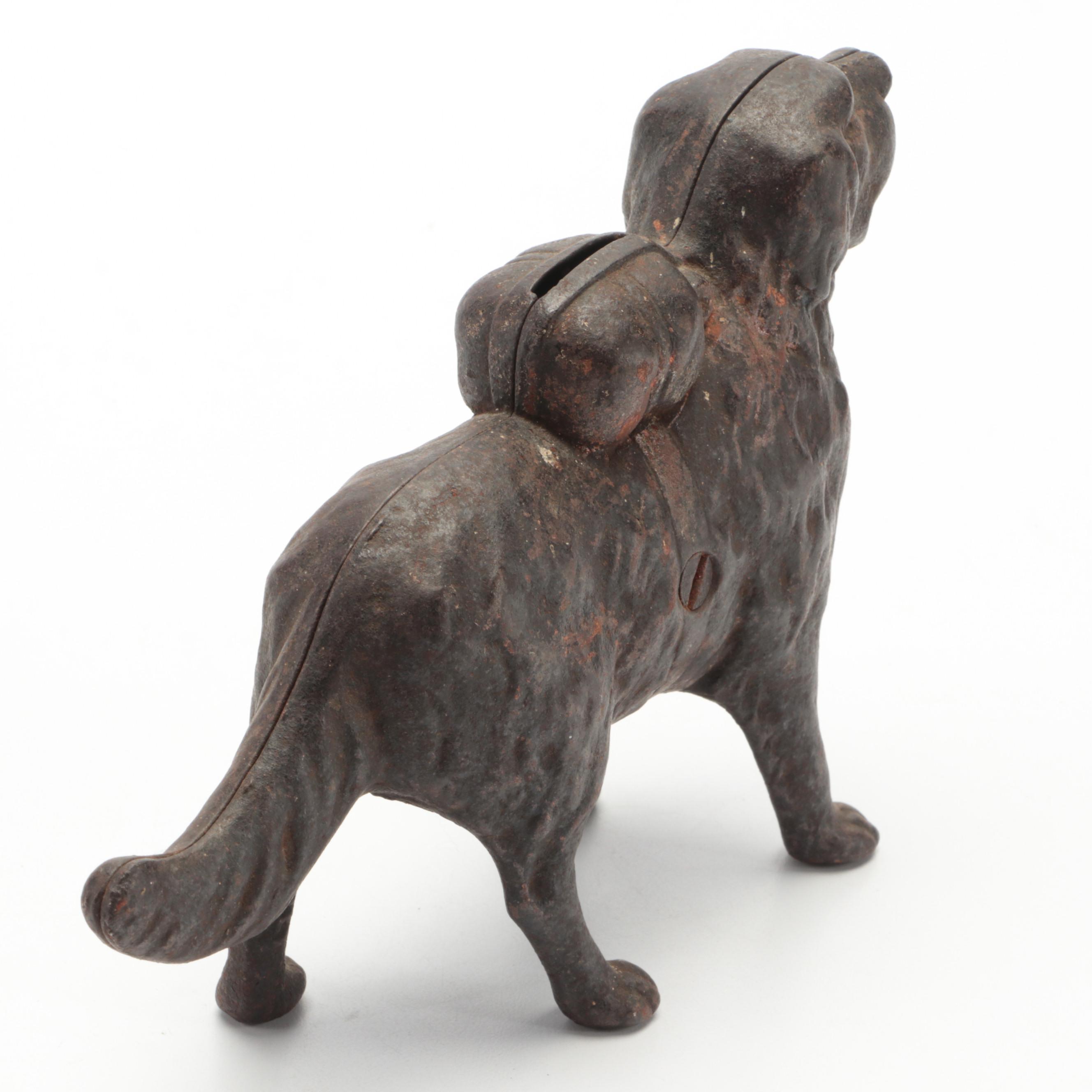 Early 20th-Century Cast Iron Saint Bernard "I Hear A Call" Coin Bank