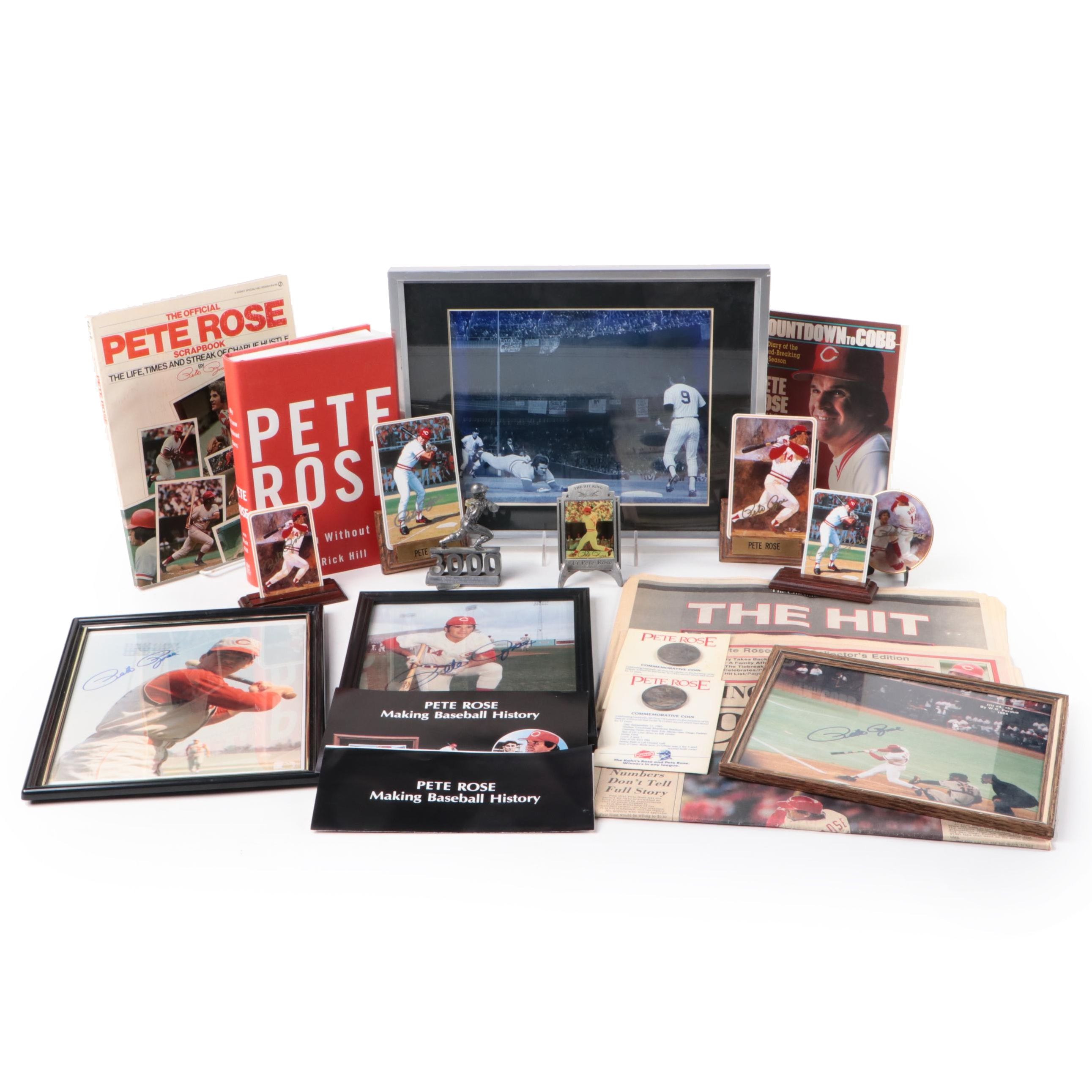 Pete Rose Signed Giclées with Books, Ceramic Cards, Newspapers and More