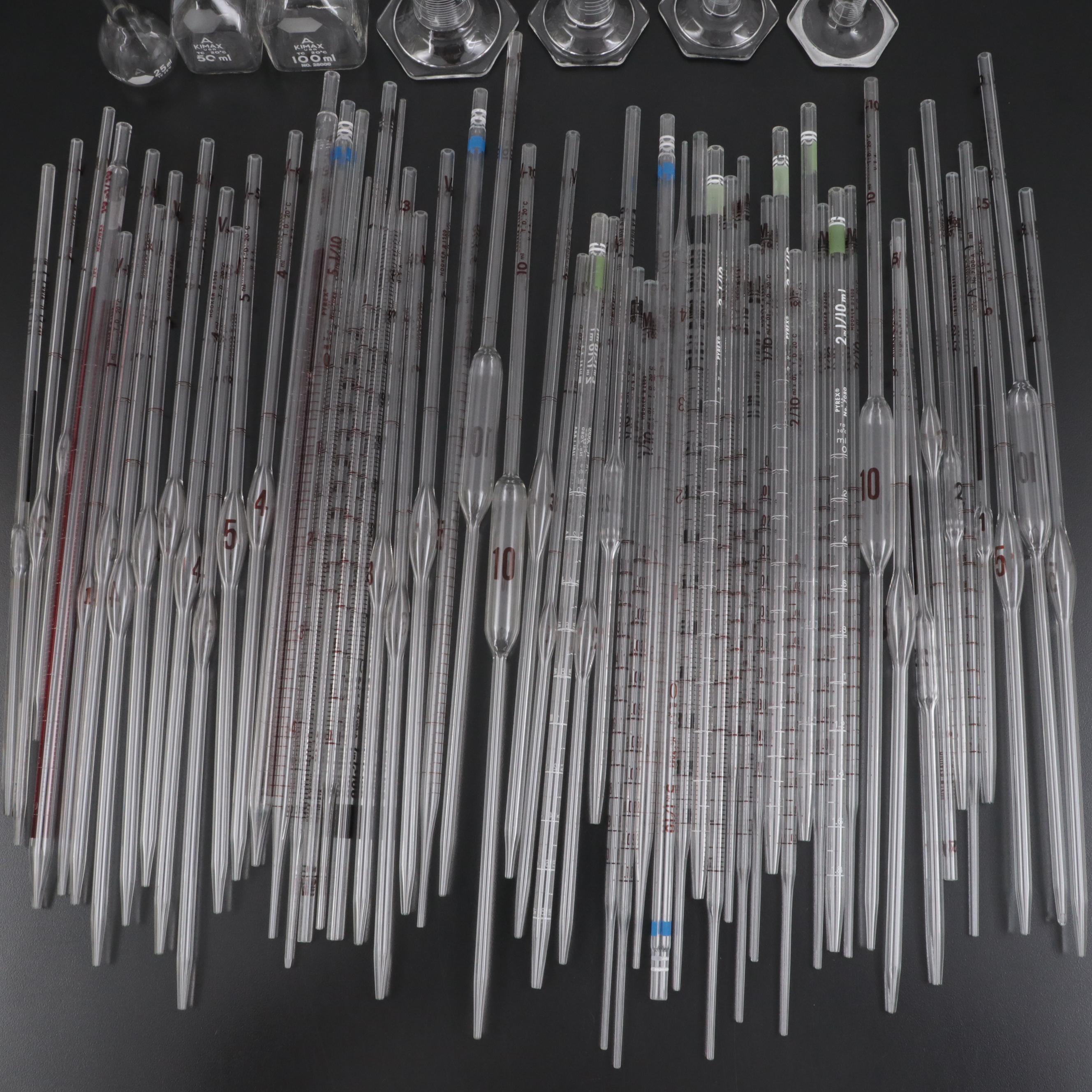 Pyrex and Kimax Glass Beaker Collection with Glass Pipettes