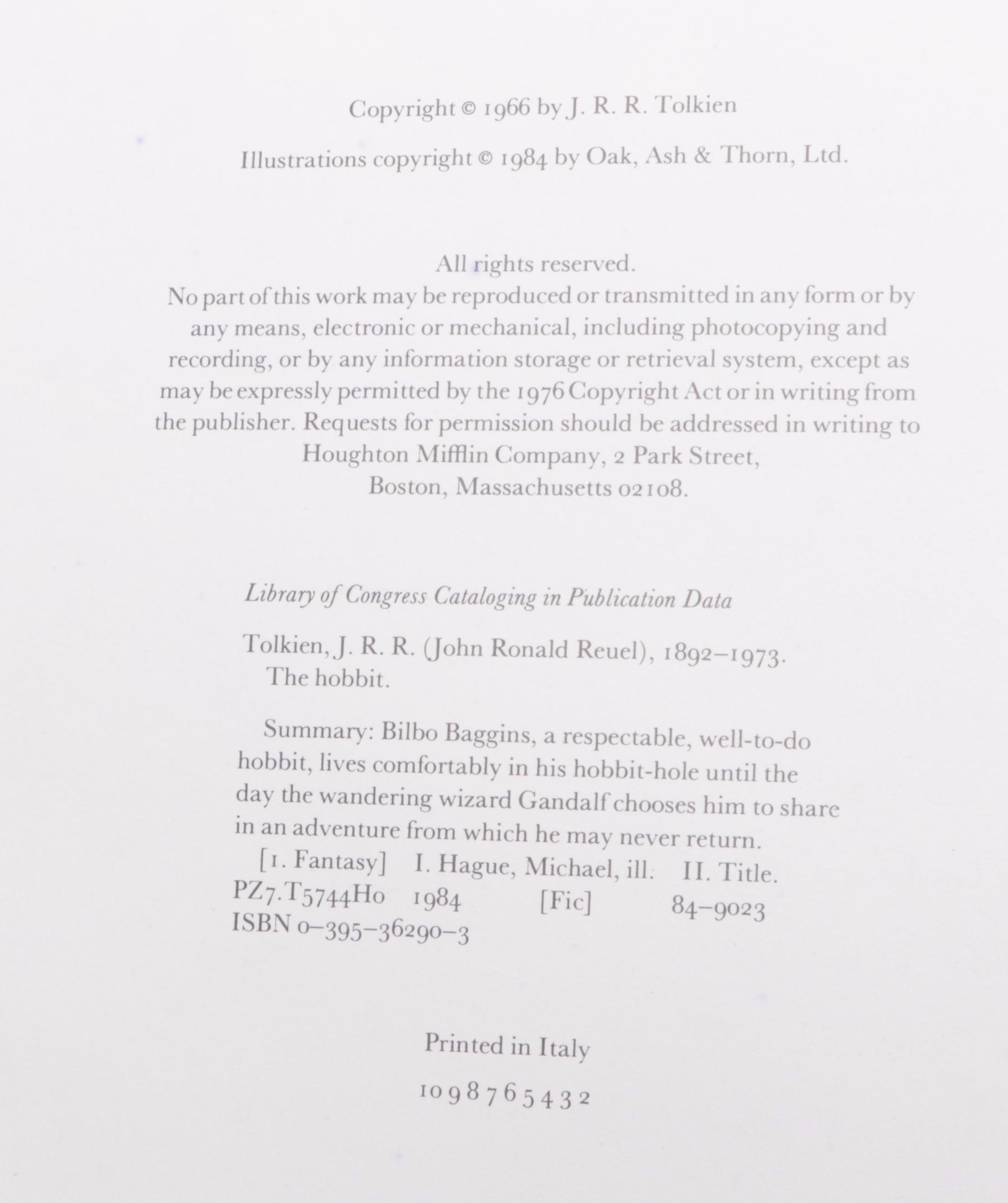 First Illustrated Edition "The Hobbit" by J. R. R. Tolkien, 1984