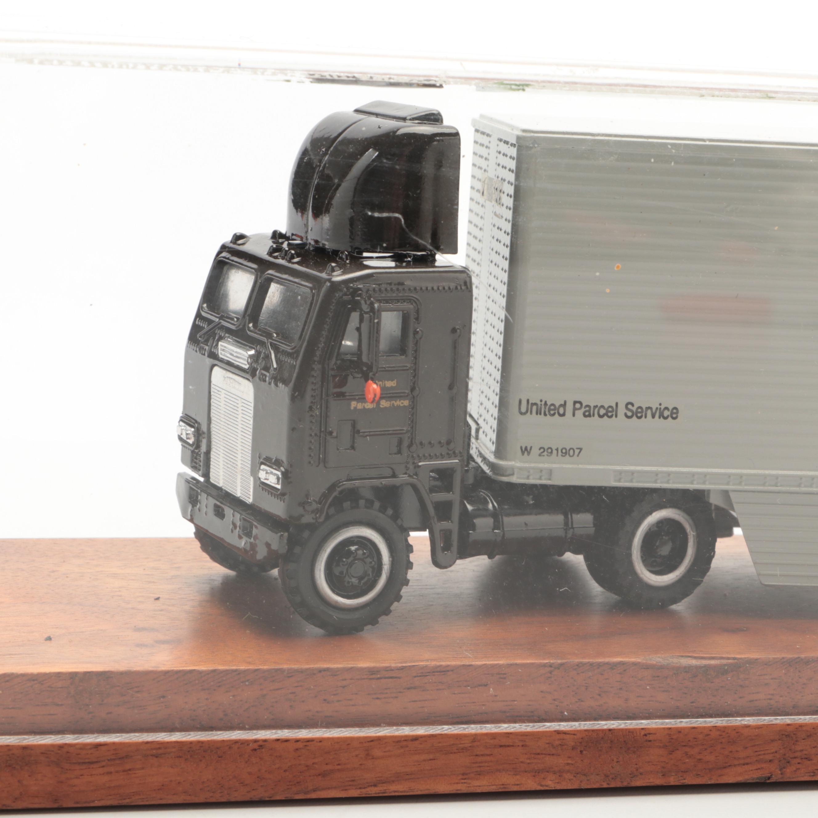 UPS Double Tractor Trailer Diecast Model in Display Case
