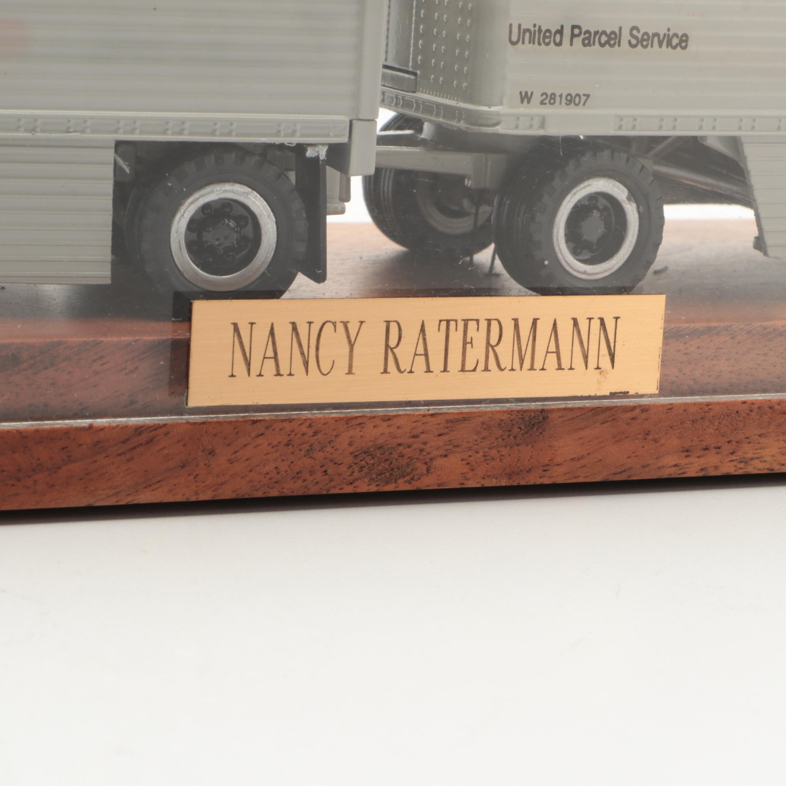 UPS Double Tractor Trailer Diecast Model in Display Case