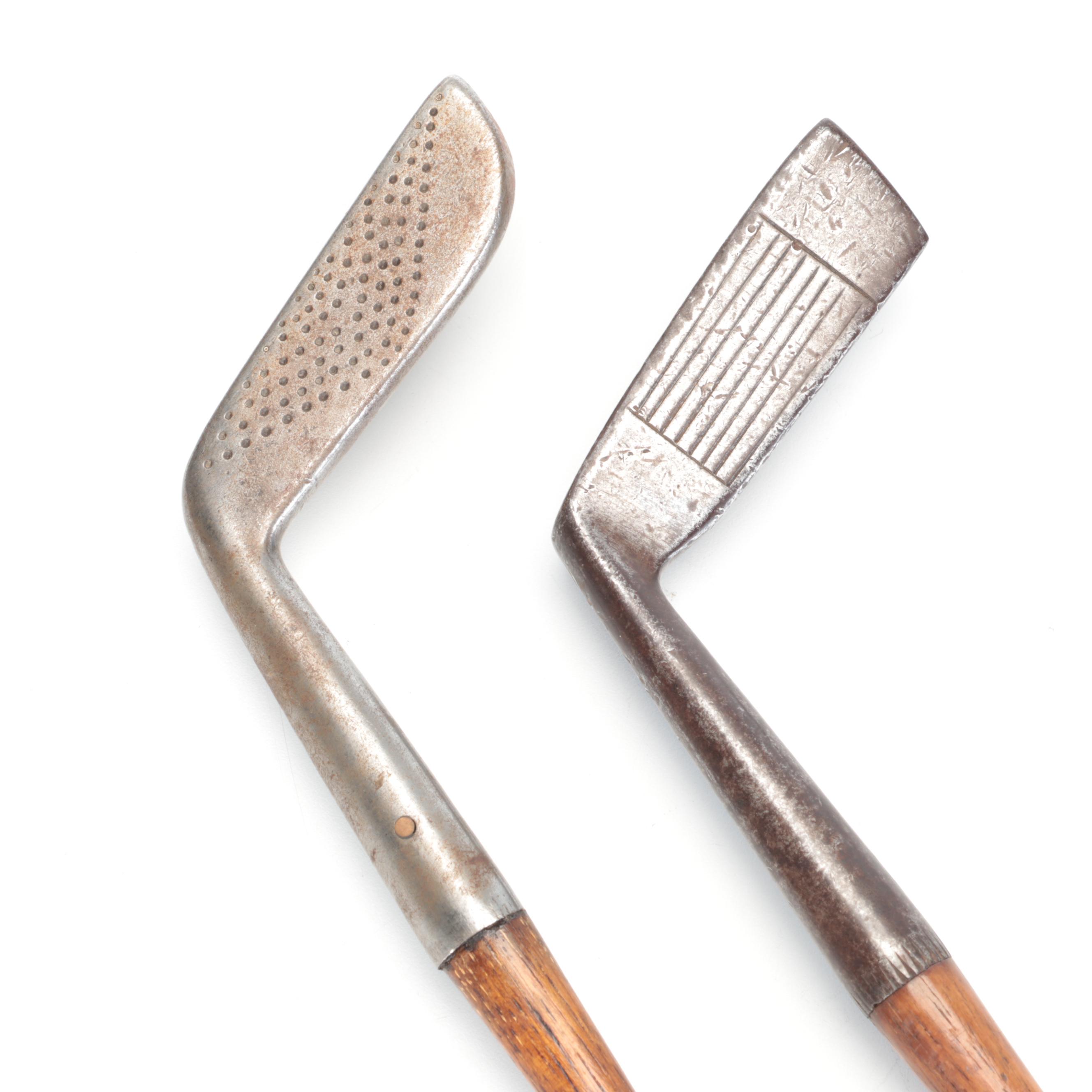 Wilsonian Hand-Forged Putter with Other Hickory Shaft Golfing Irons and Clubs