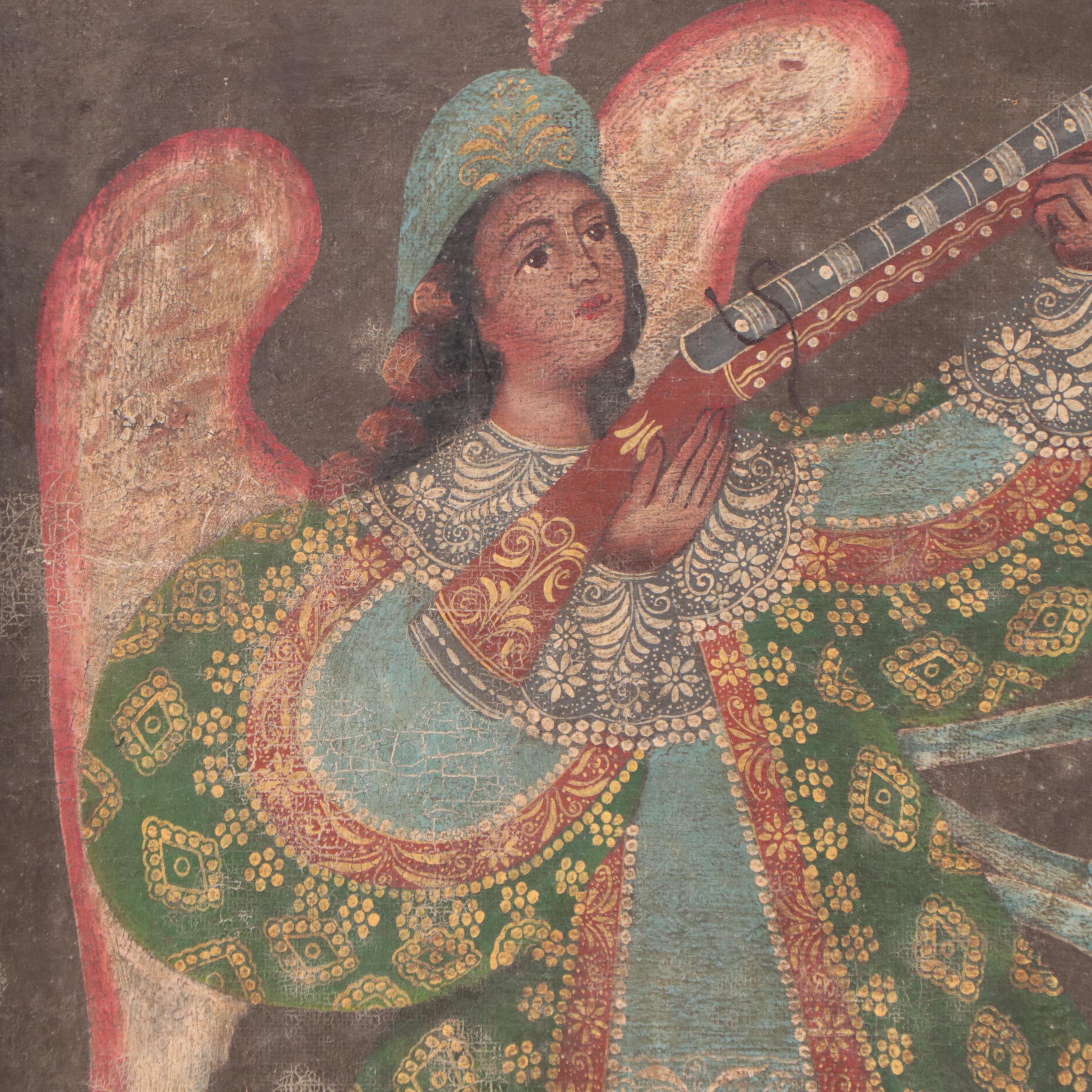 Cuzco School Angel with Arquebus Oil Painting