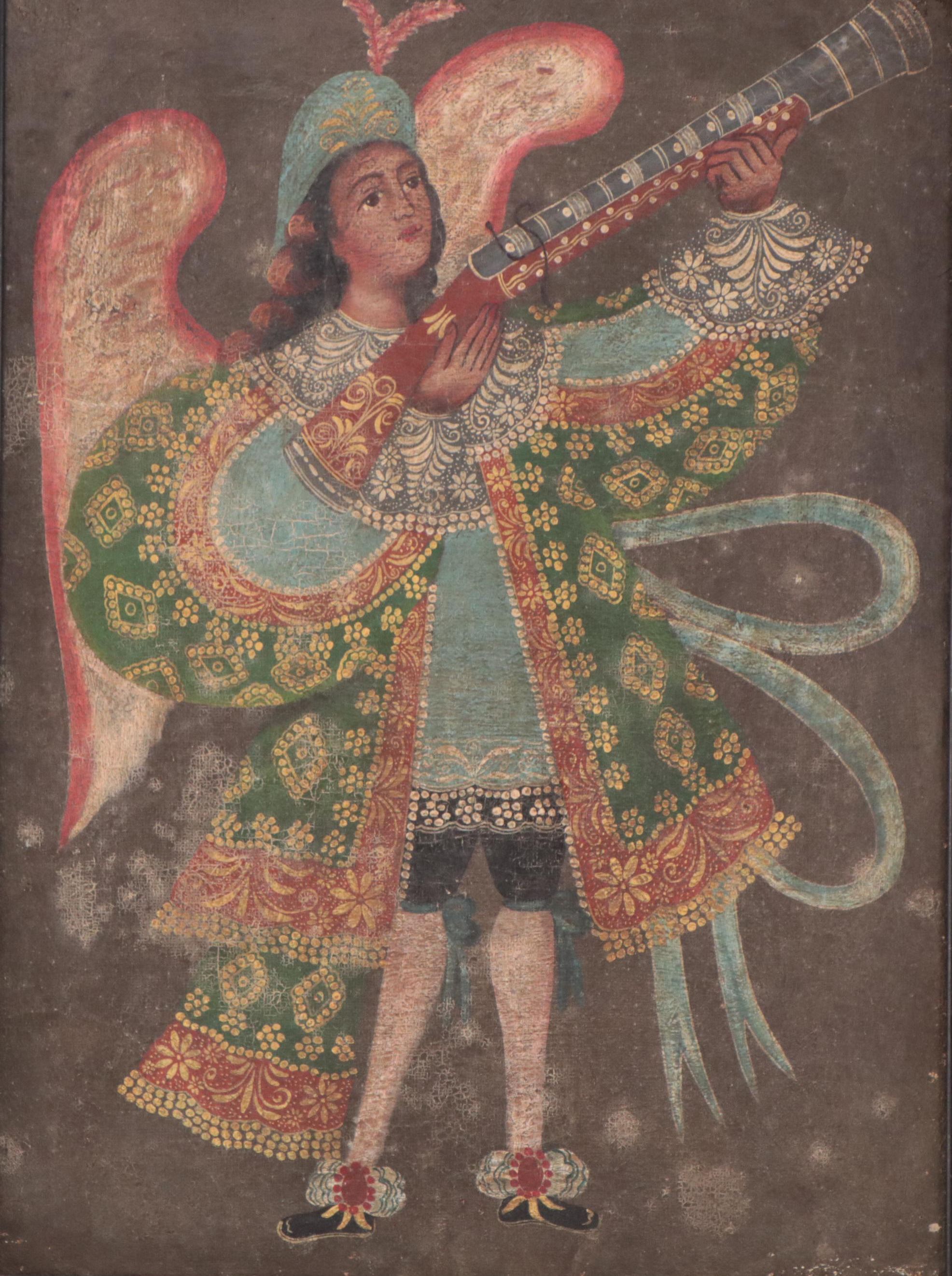 Cuzco School Angel with Arquebus Oil Painting