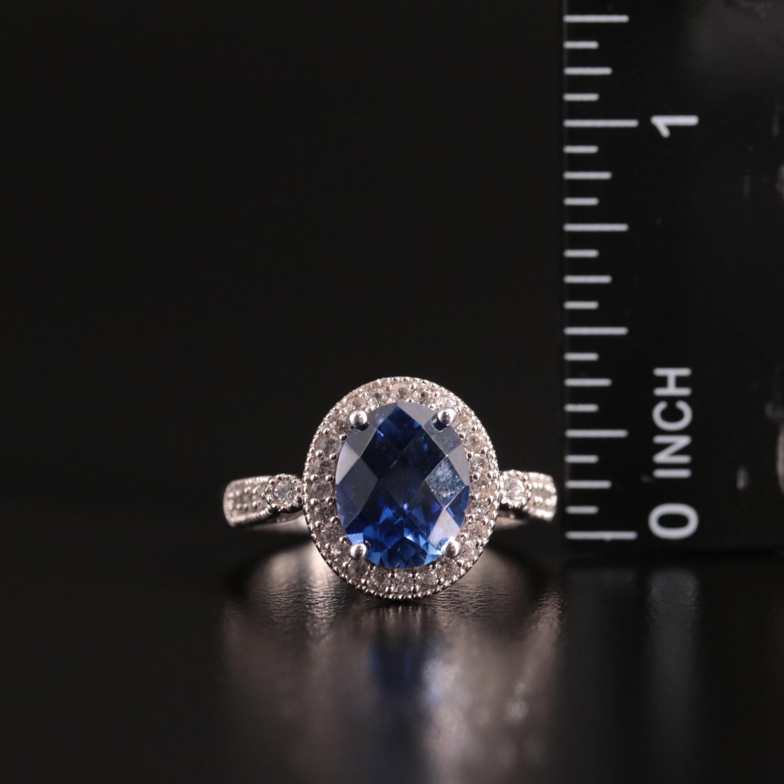Sterling Sapphire and White Sapphire Halo Ring