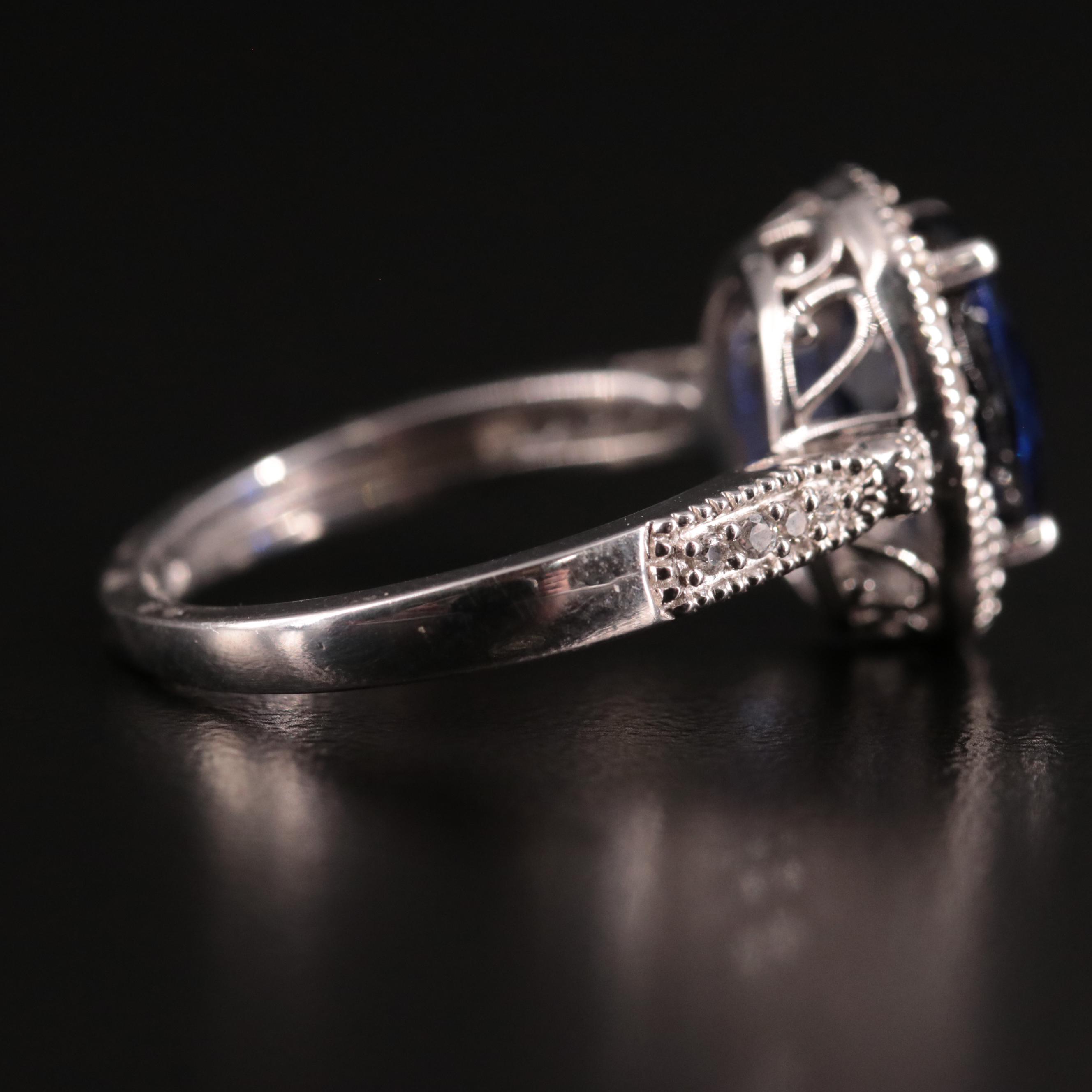 Sterling Sapphire and White Sapphire Halo Ring