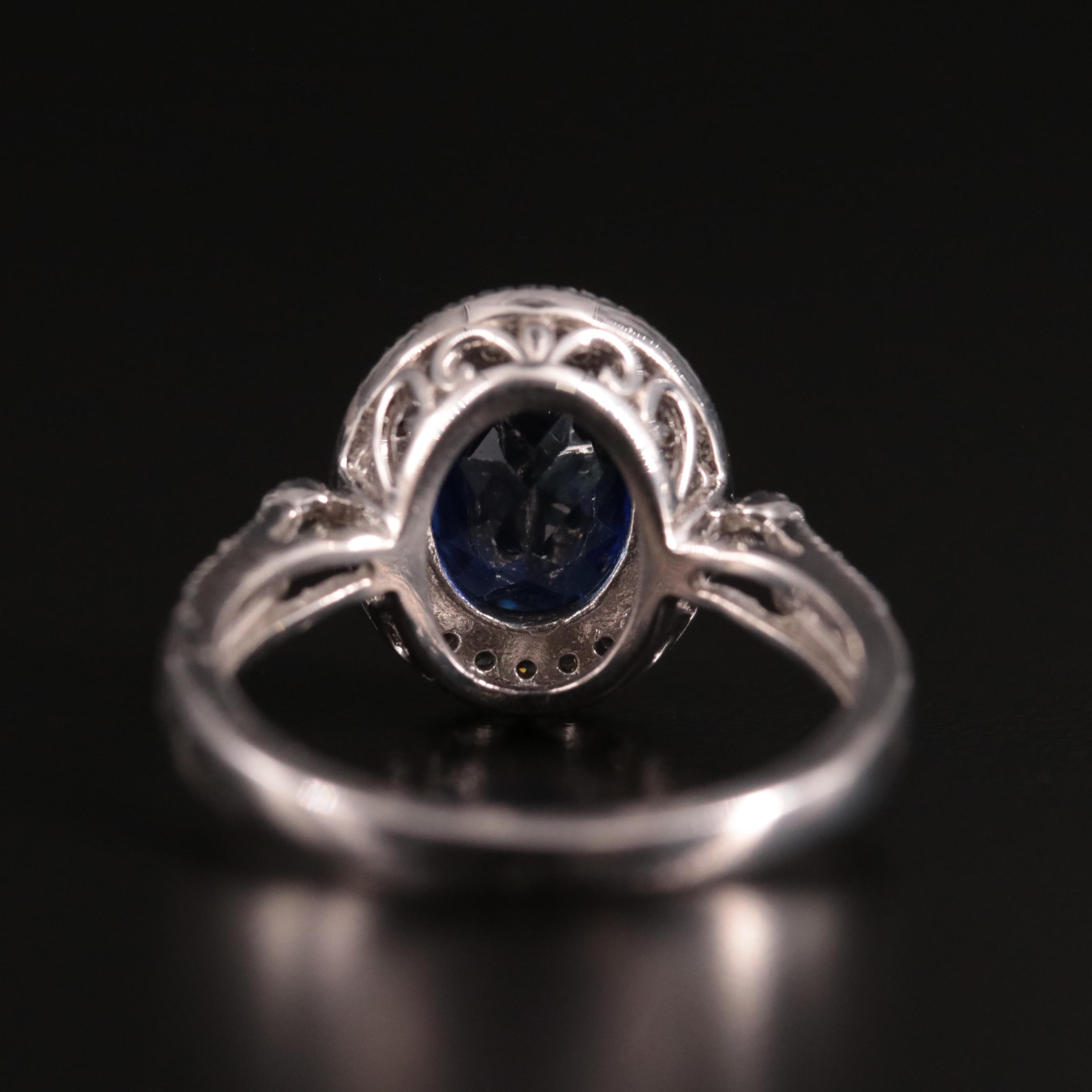 Sterling Sapphire and White Sapphire Halo Ring