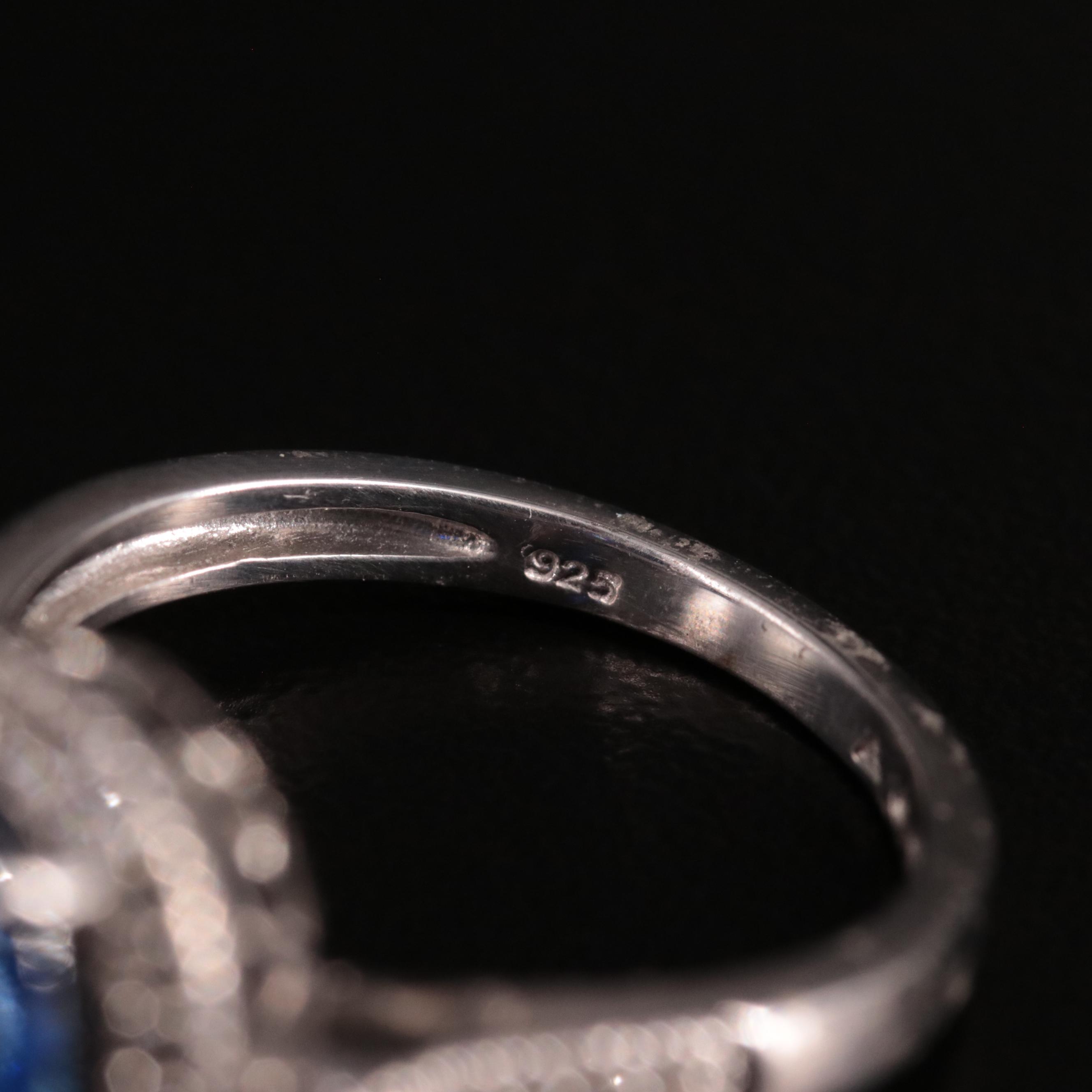 Sterling Sapphire and White Sapphire Halo Ring