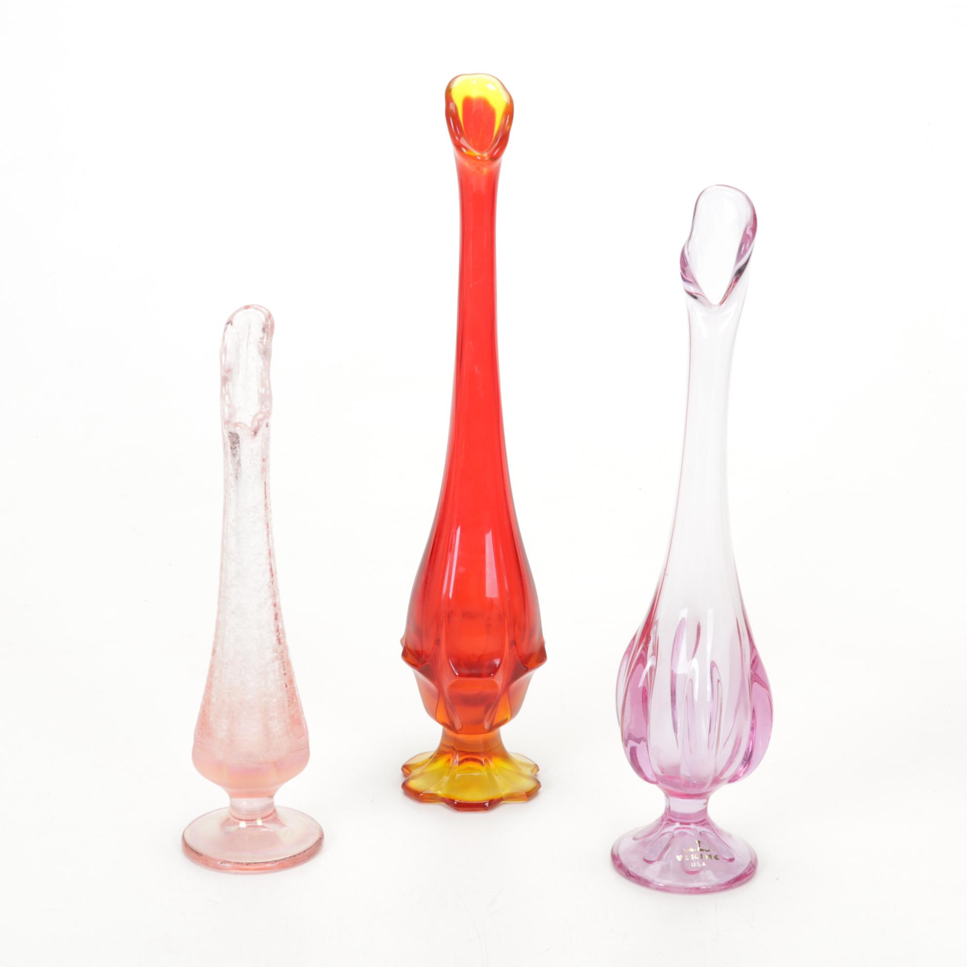 Viking Swung Glass Vases, Fenton Fairy Lamps, More Hobnail, Iridescent Glassware