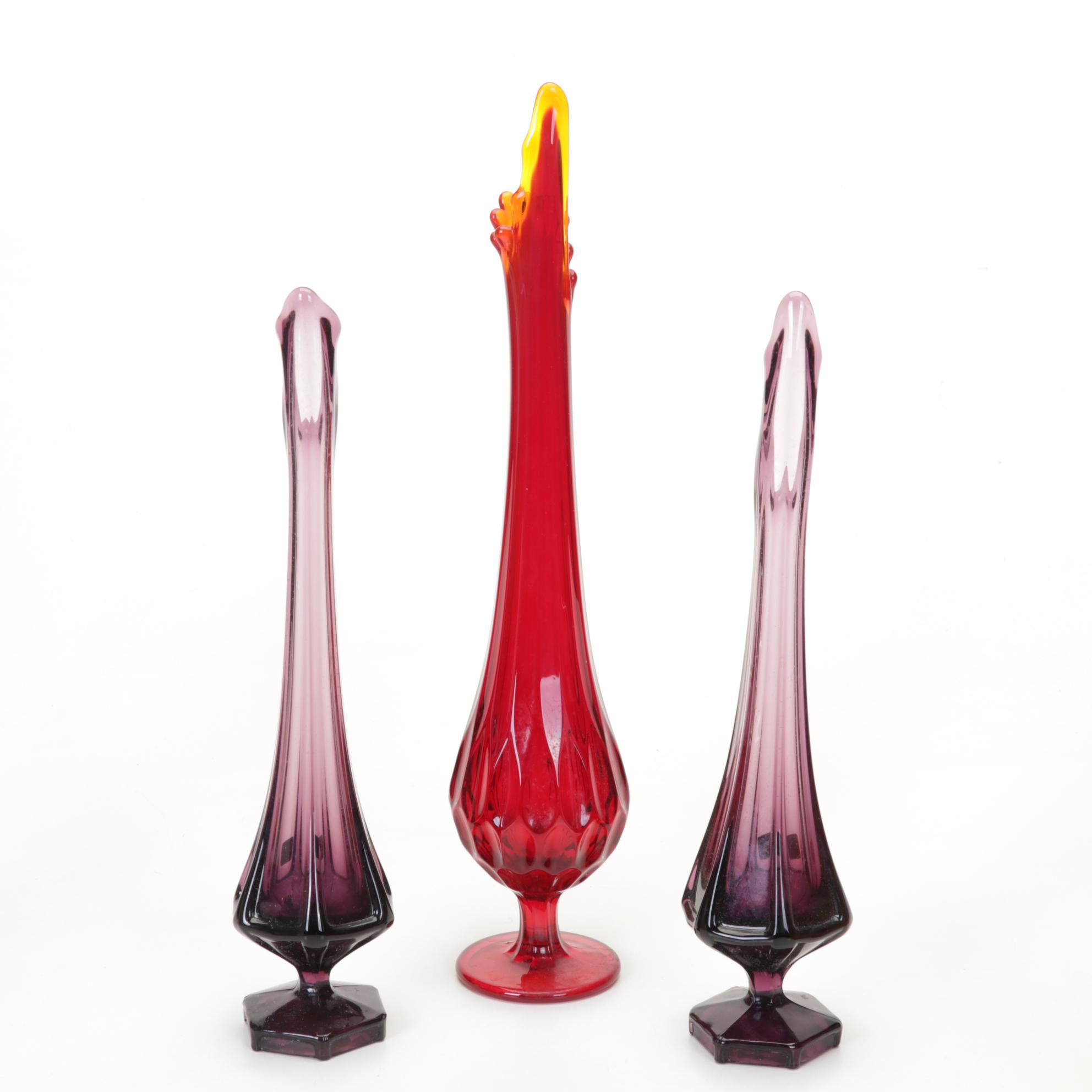 Viking Swung Glass Vases, Fenton Fairy Lamps, More Hobnail, Iridescent Glassware