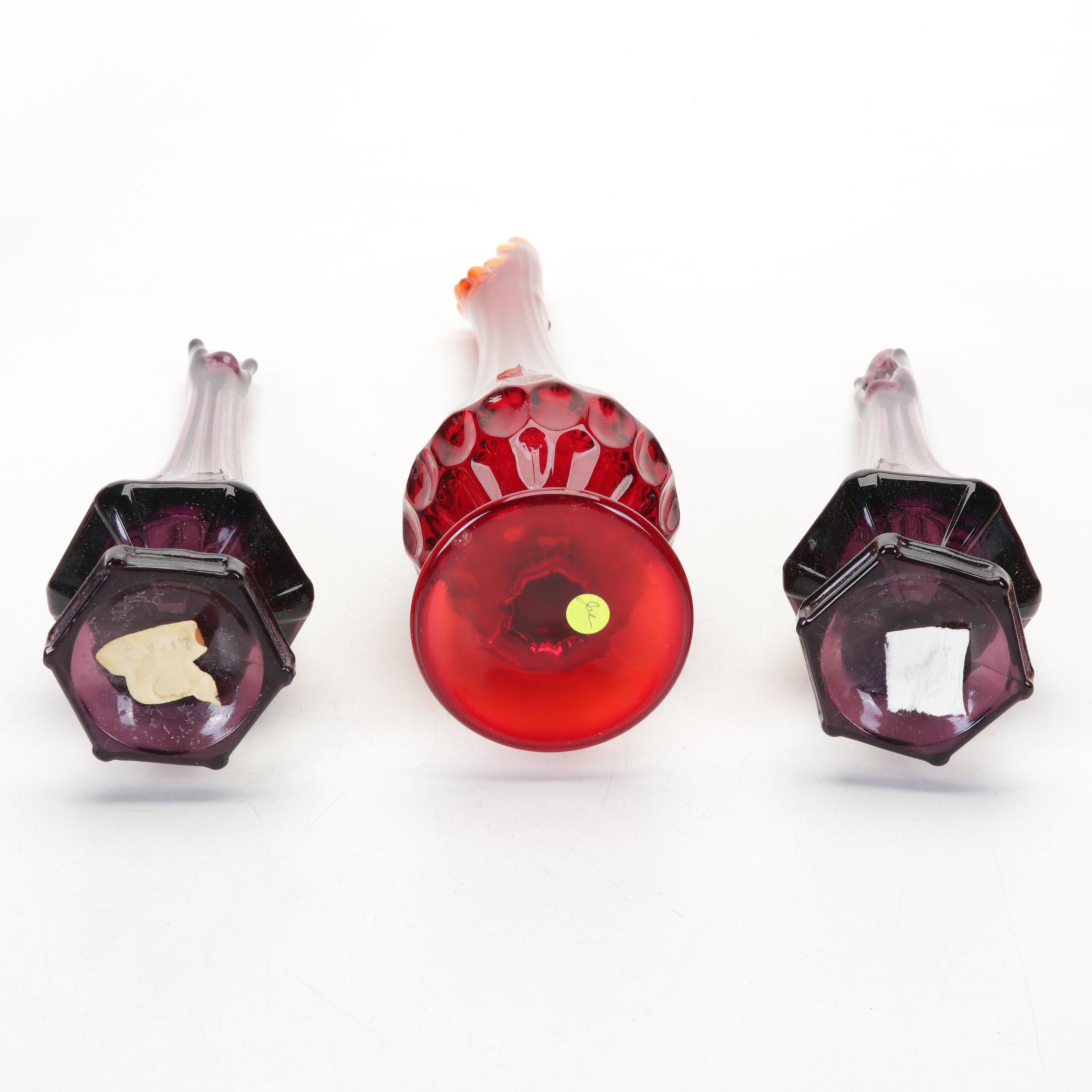 Viking Swung Glass Vases, Fenton Fairy Lamps, More Hobnail, Iridescent Glassware