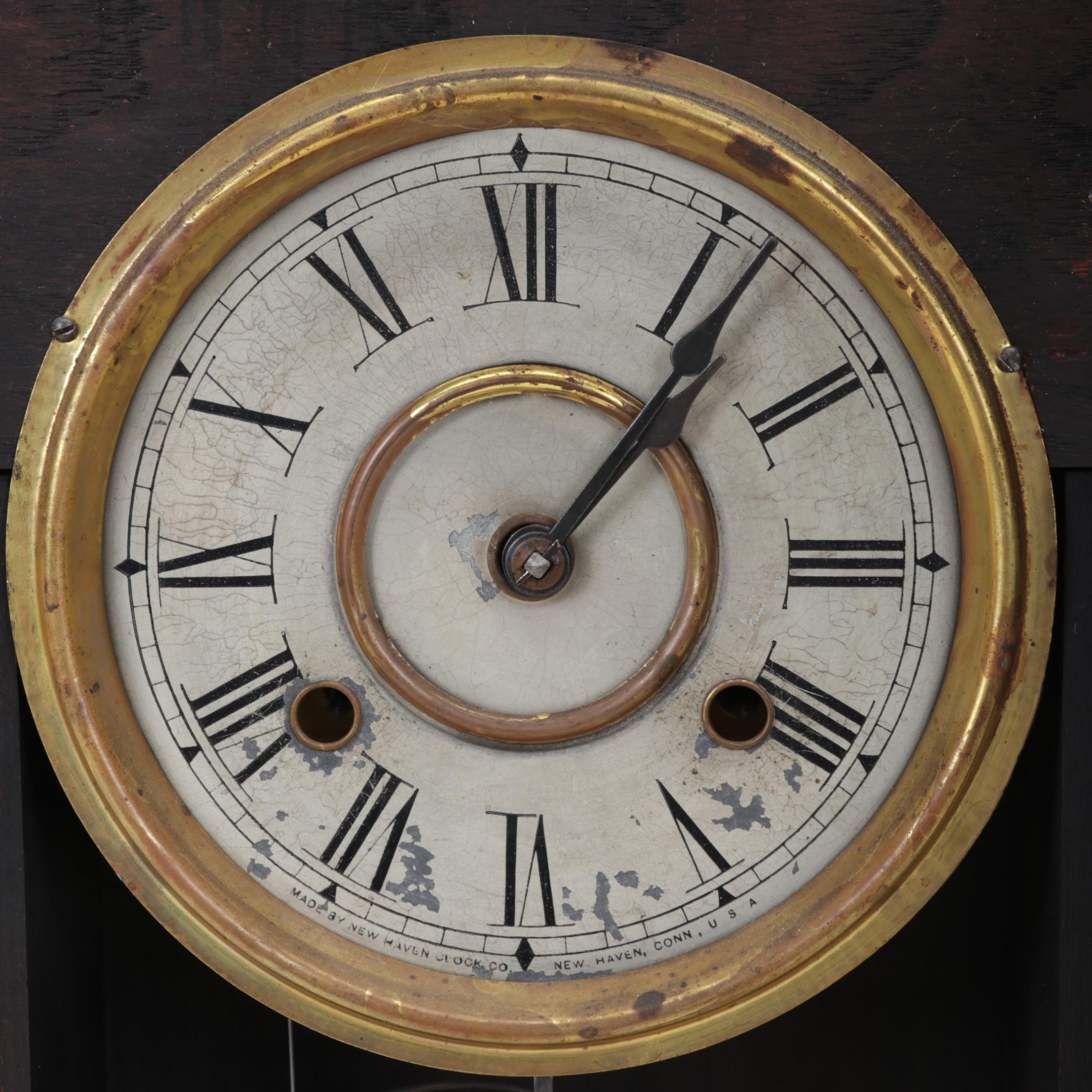 New Haven Clock Company Arts and Crafts Style Wood Cased Mantel Clock