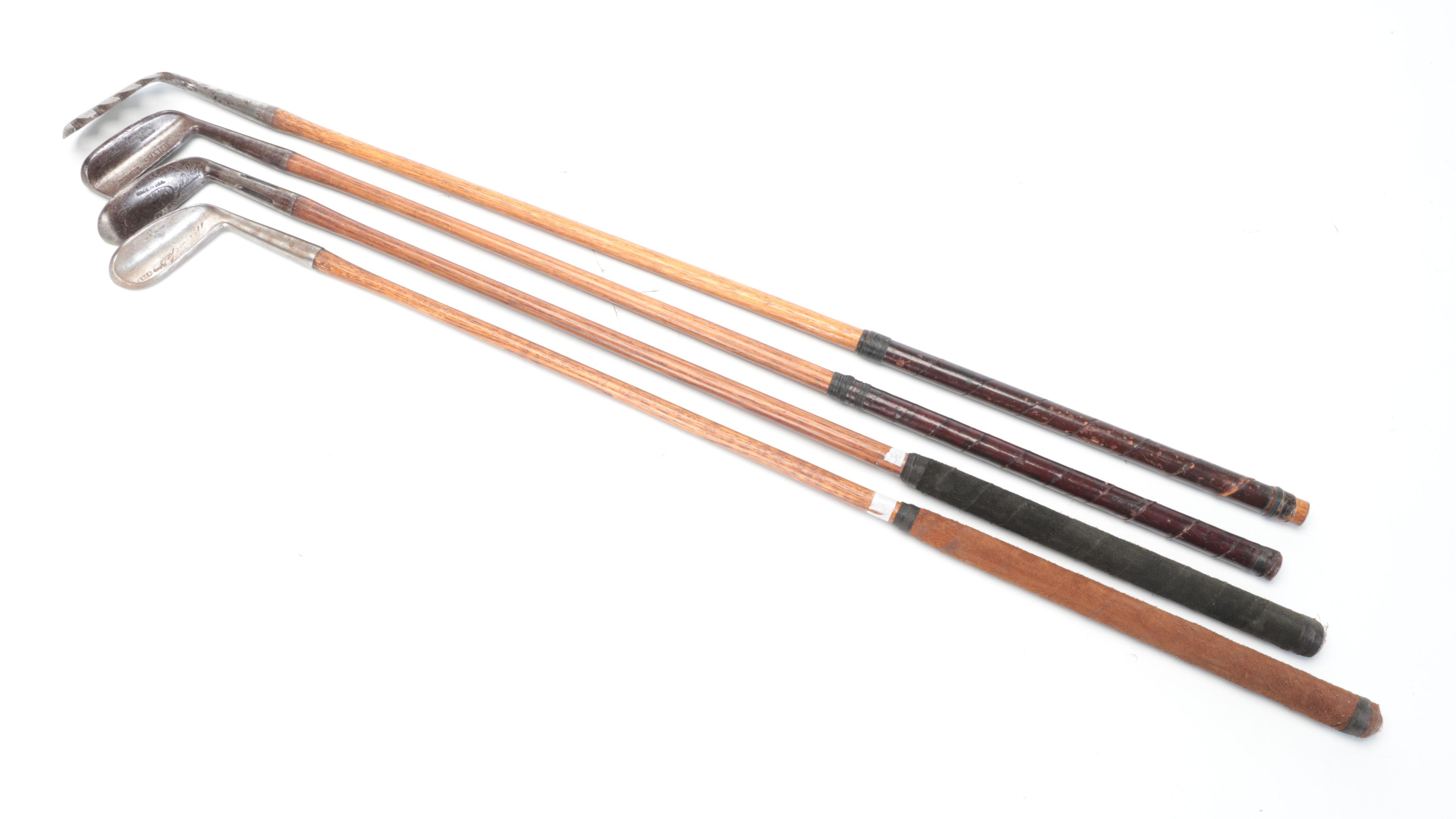 Wilsonian Hand-Forged Putter with Other Hickory Shaft Golfing Irons and Clubs