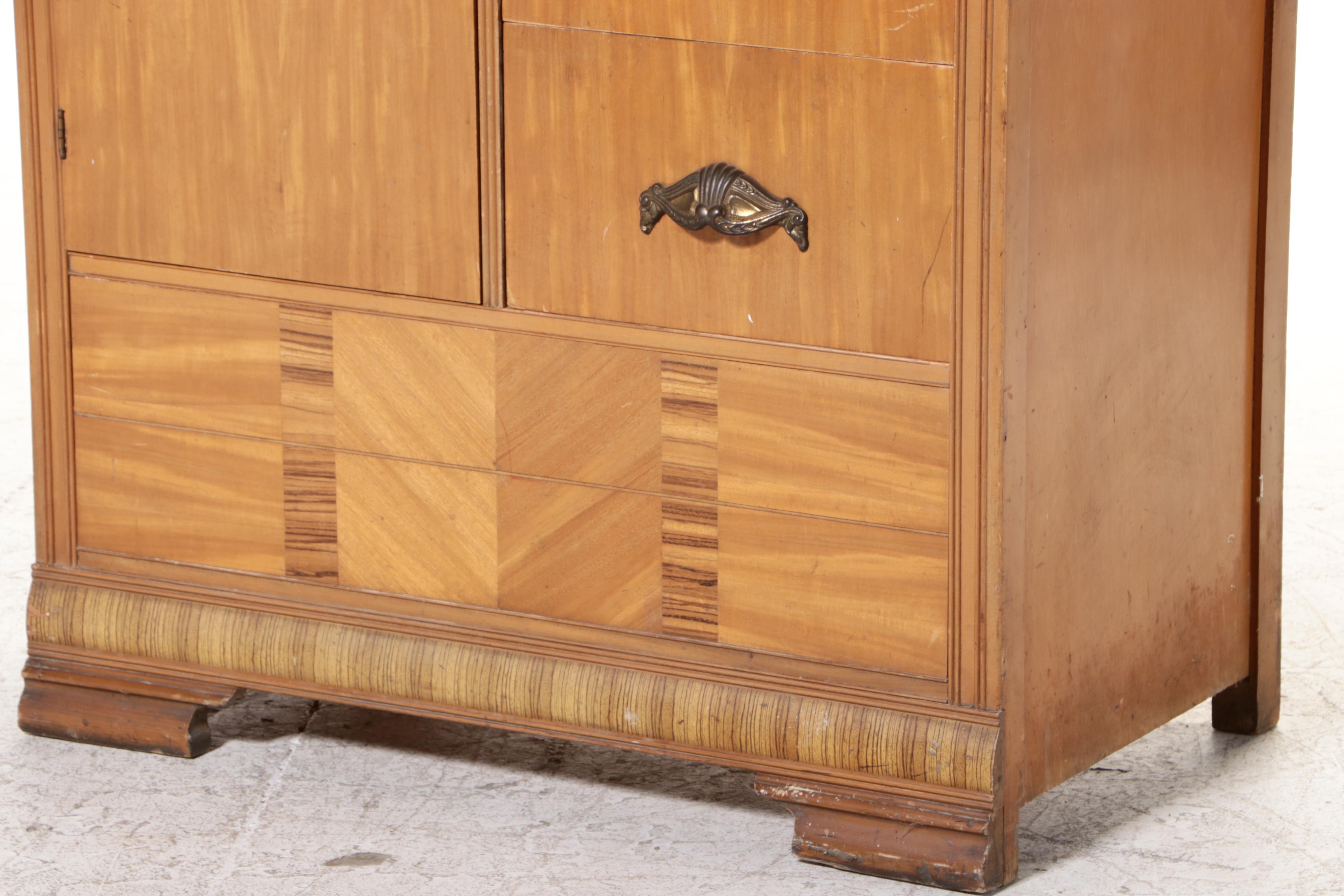 Webb Furniture Co. Art Deco Waterfall Veneer Chifferobe, circa 1930