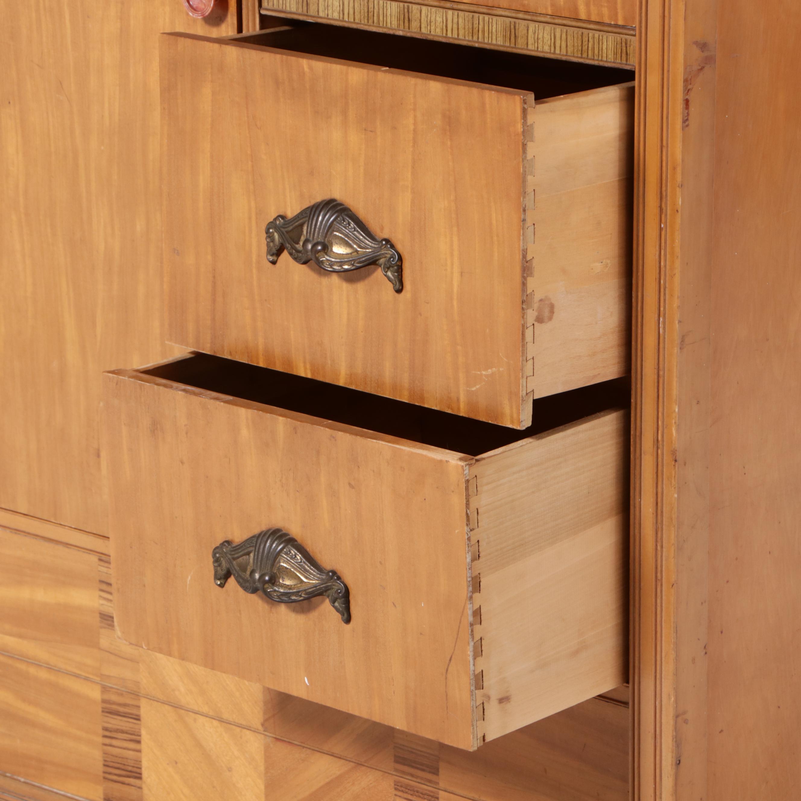 Webb Furniture Co. Art Deco Waterfall Veneer Chifferobe, circa 1930