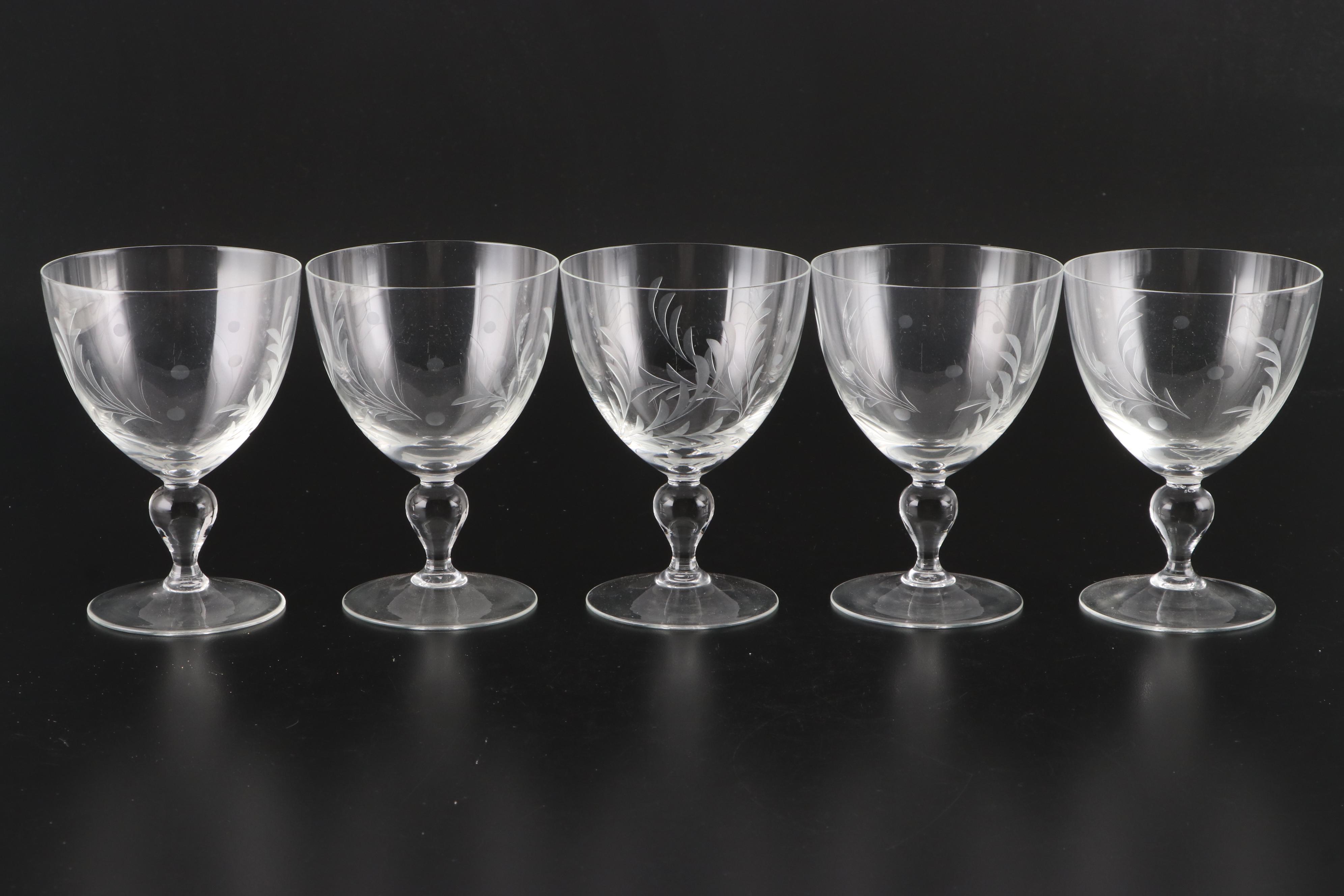 Etched Glass Wine Glasses, 20th Century