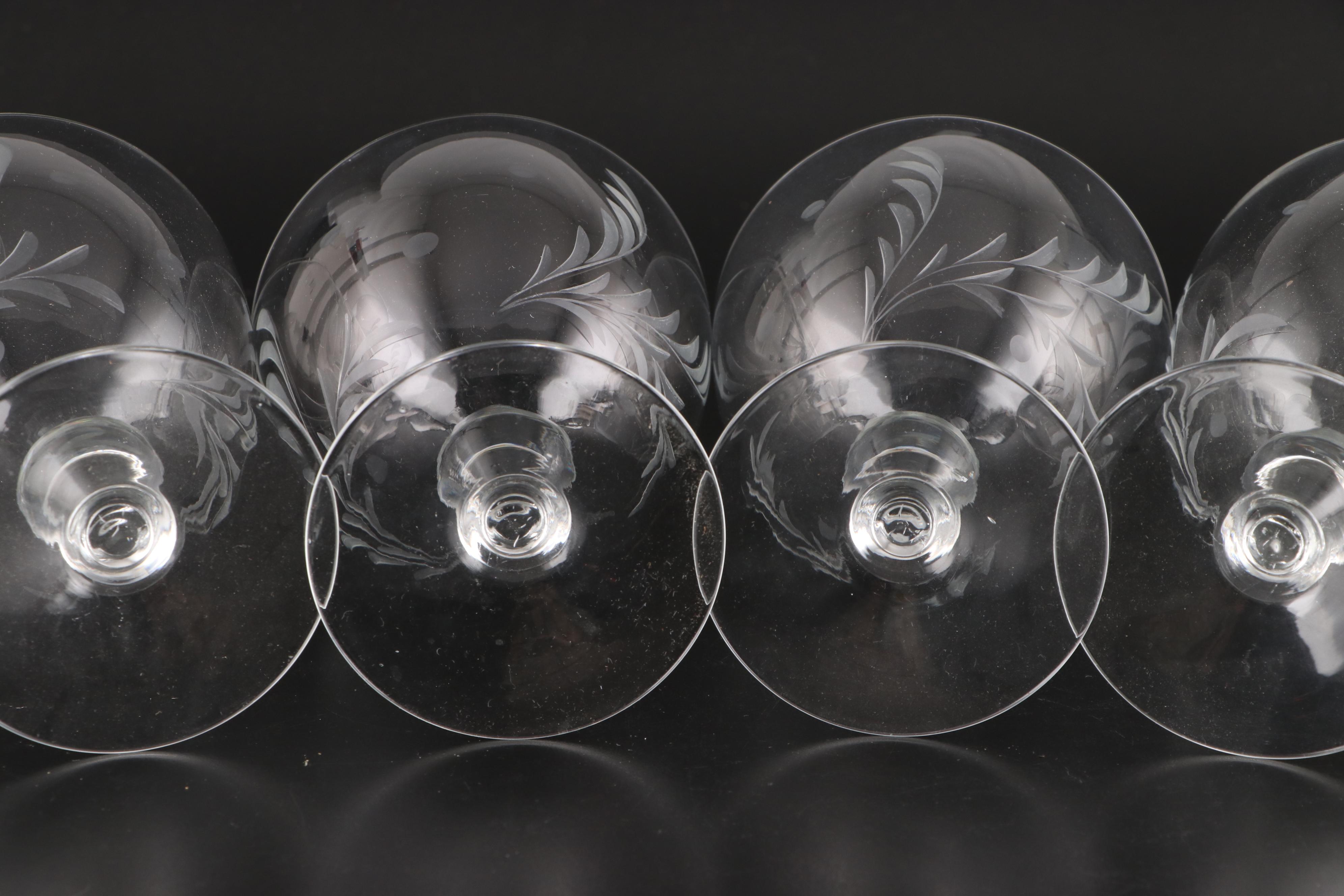 Etched Glass Wine Glasses, 20th Century