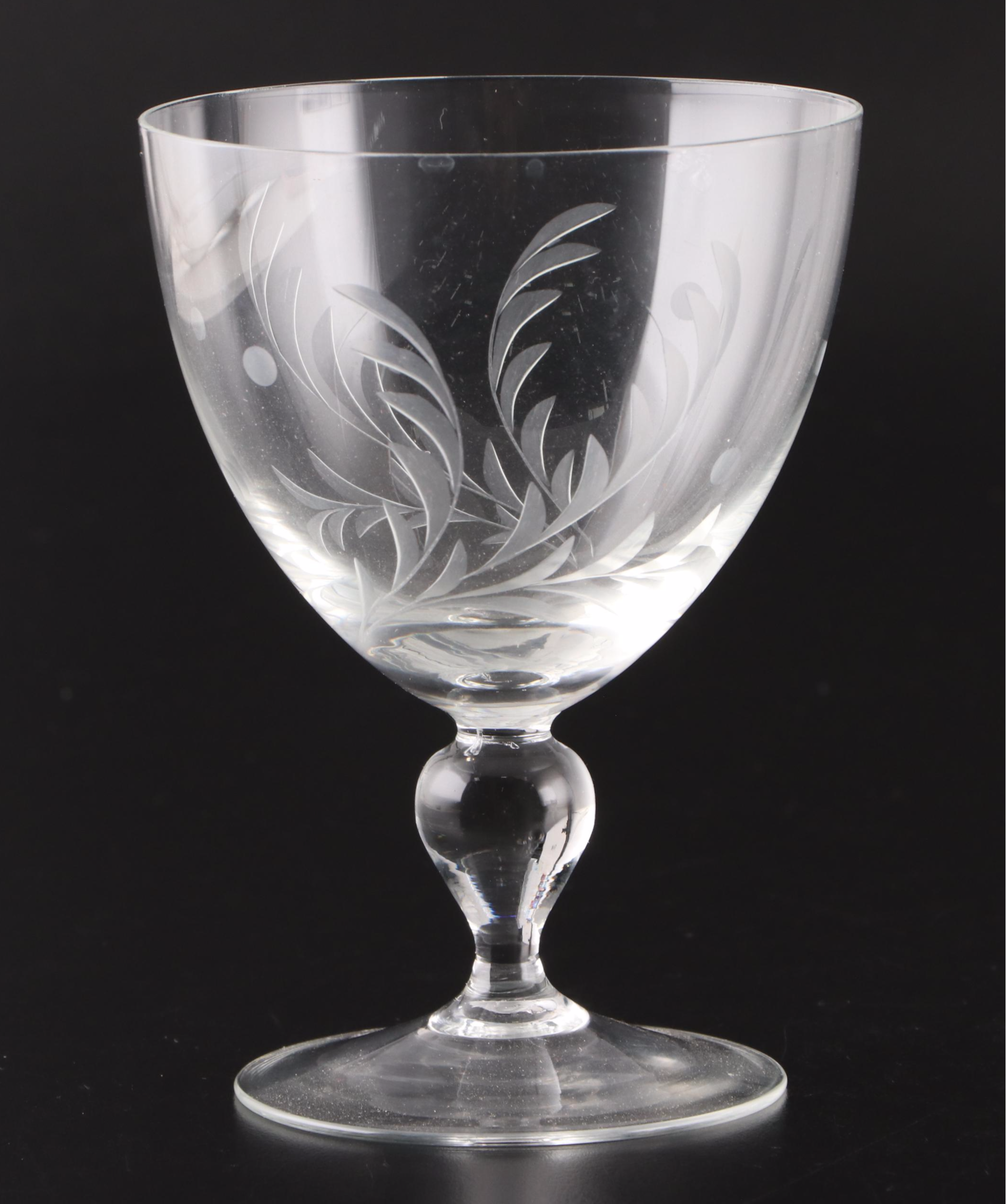 Etched Glass Wine Glasses, 20th Century