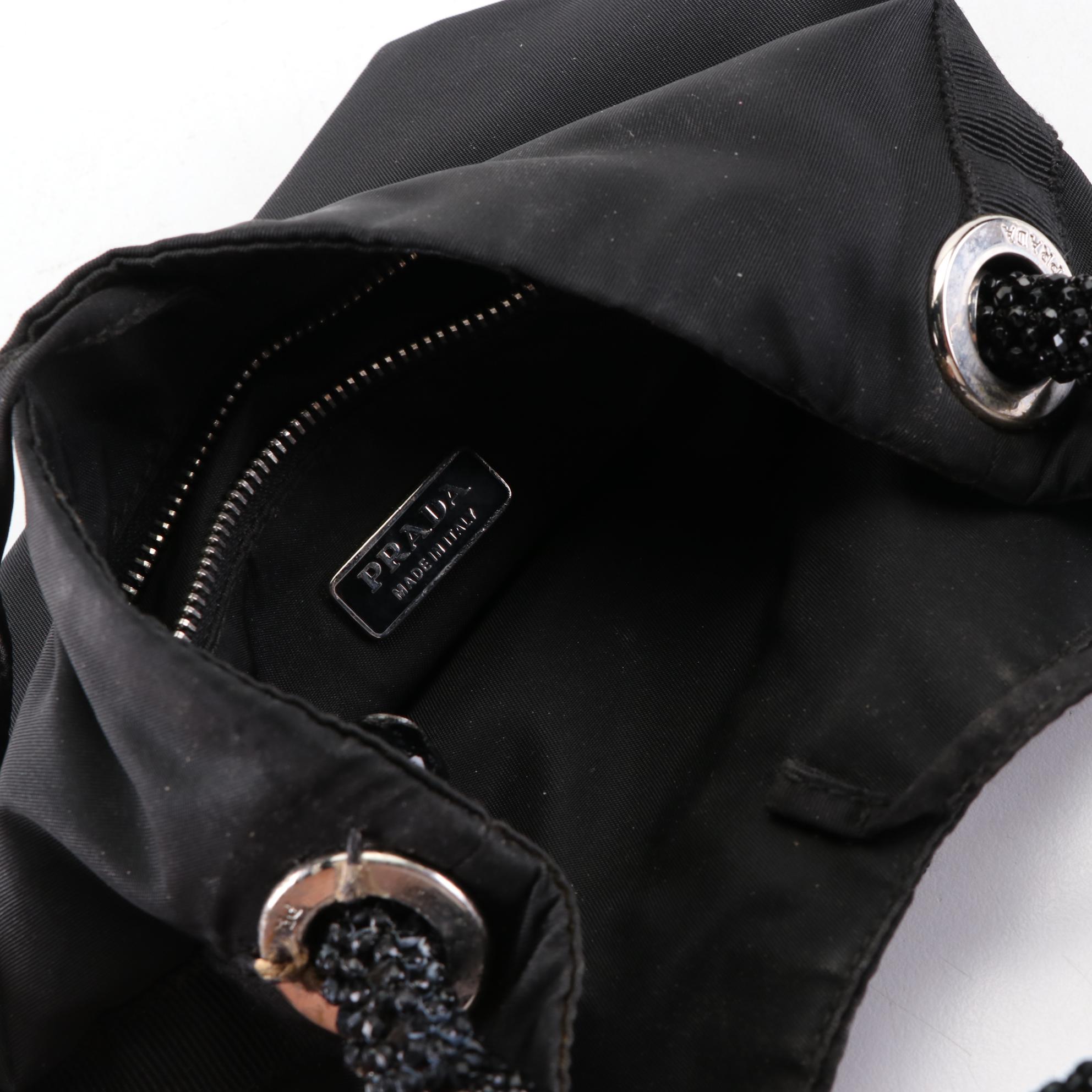 Prada Bow Handbag in Black Tessuto Nylon with Beaded Handle