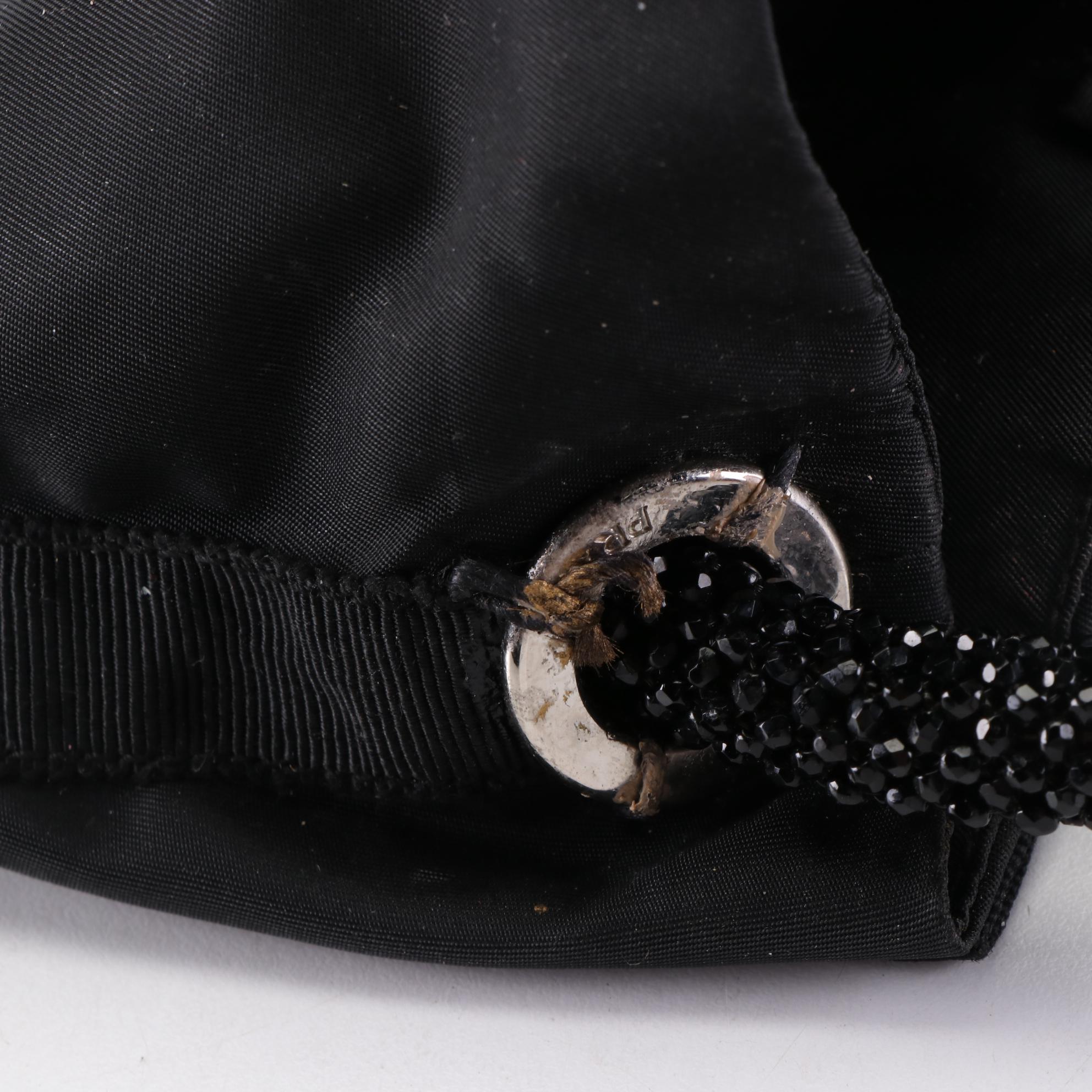 Prada Bow Handbag in Black Tessuto Nylon with Beaded Handle