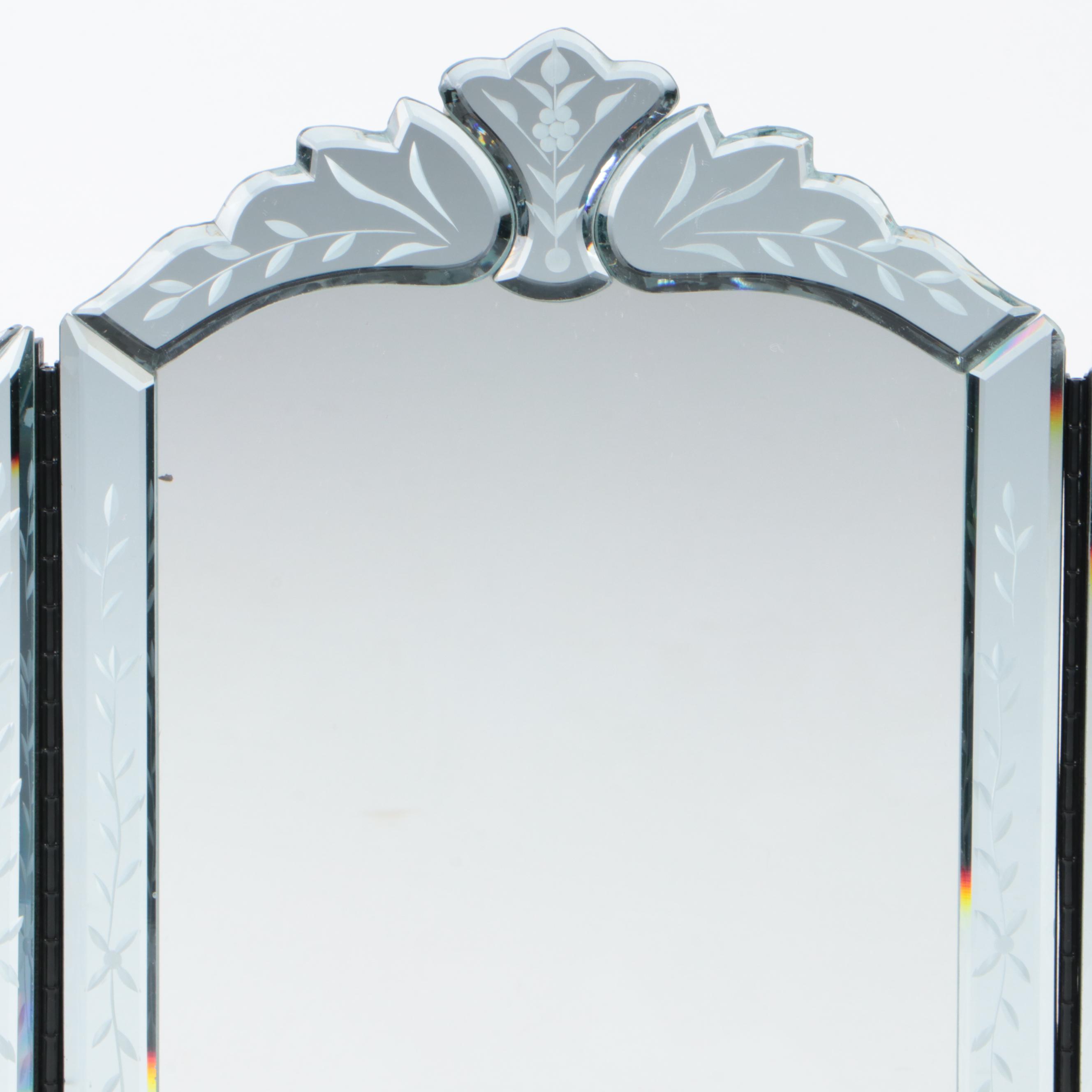 Venetian Style Etched Glass Table Top Vanity Mirror