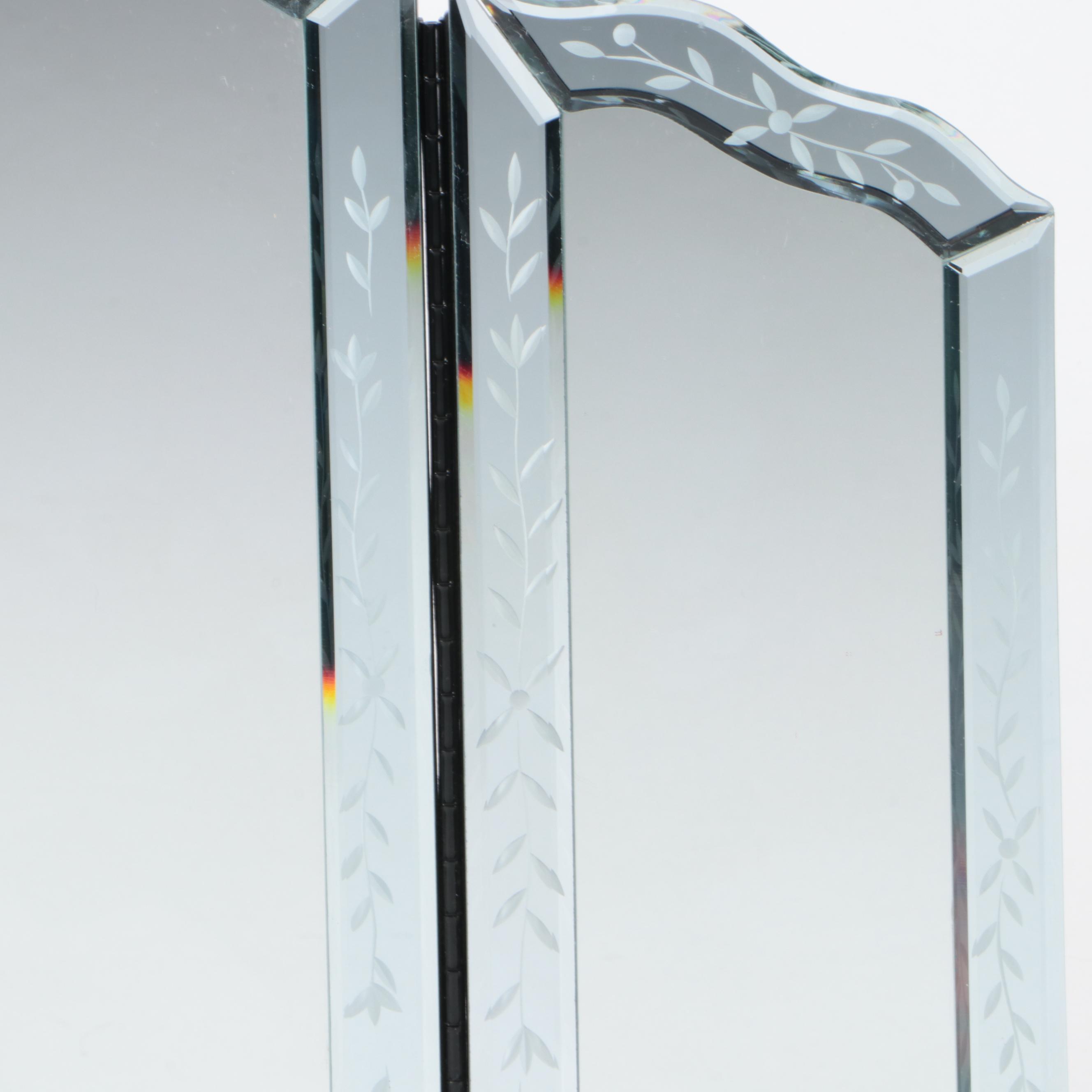 Venetian Style Etched Glass Table Top Vanity Mirror