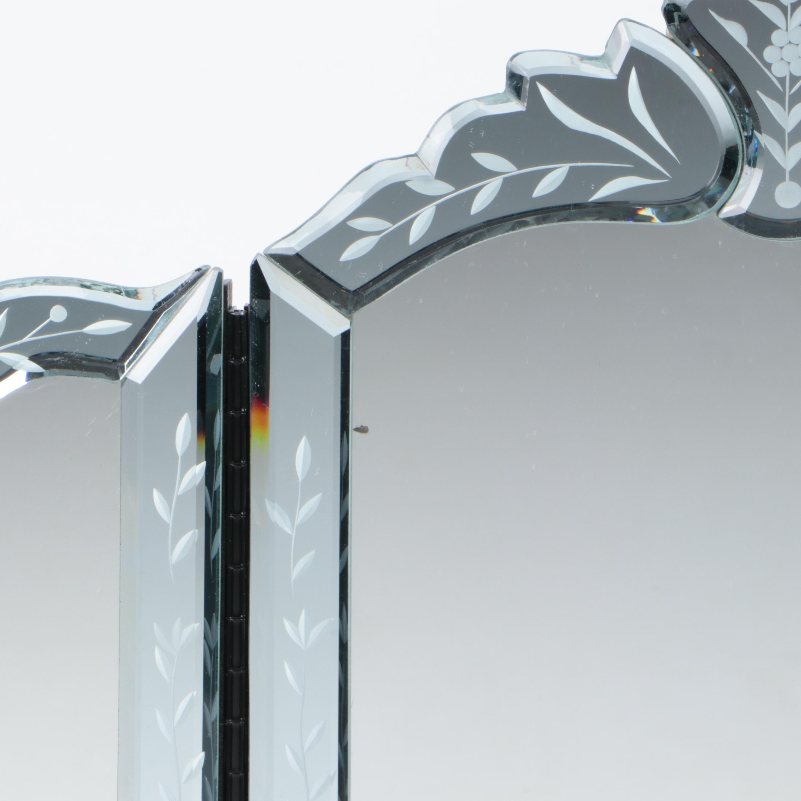 Venetian Style Etched Glass Table Top Vanity Mirror