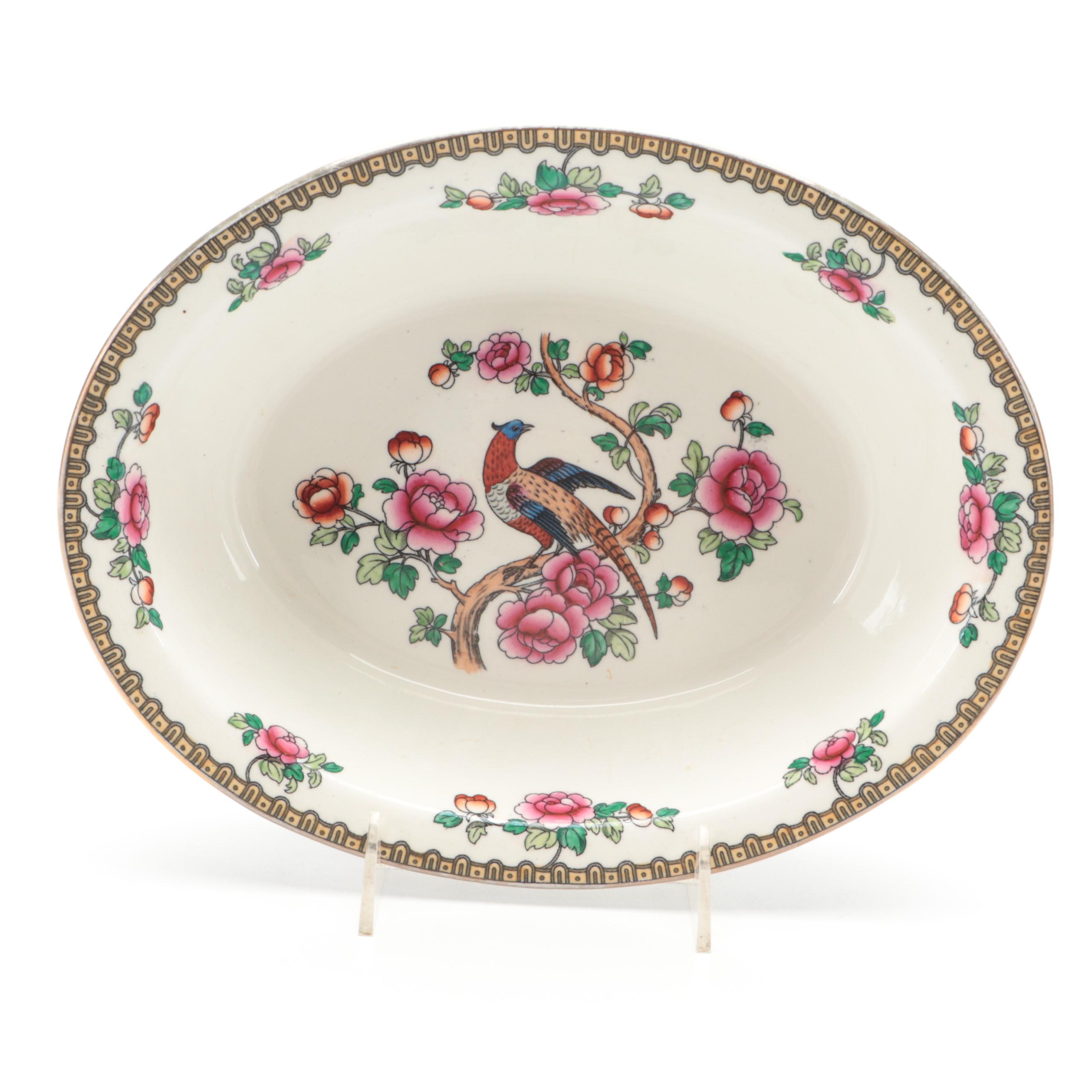 F. Winkle & Co. Whieldon Ware "Pheasant" Porcelain Oval Bowl