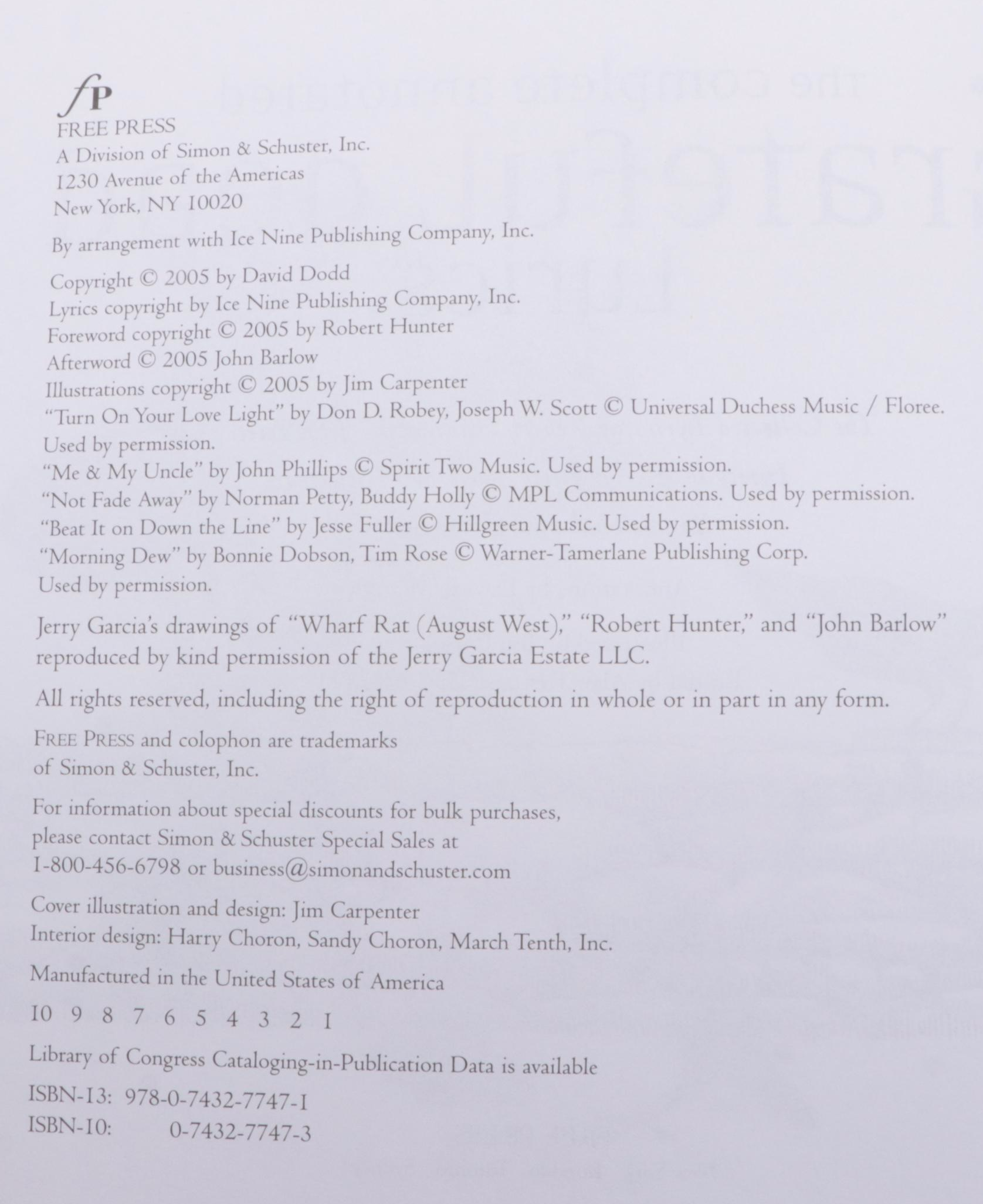 Illustrated First Edition "The Complete Annotated Grateful Dead Lyrics," 2005