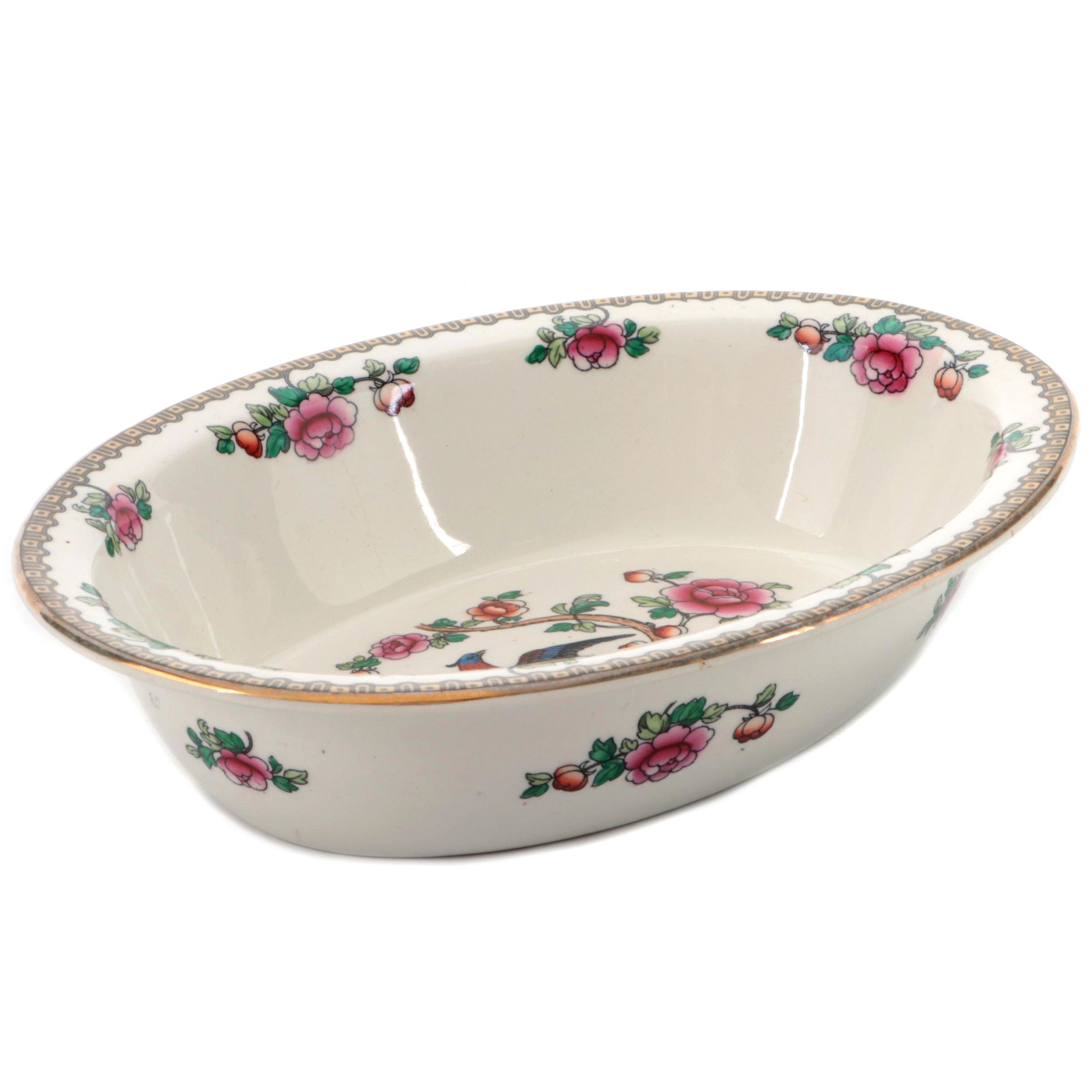 F. Winkle & Co. Whieldon Ware "Pheasant" Porcelain Oval Bowl
