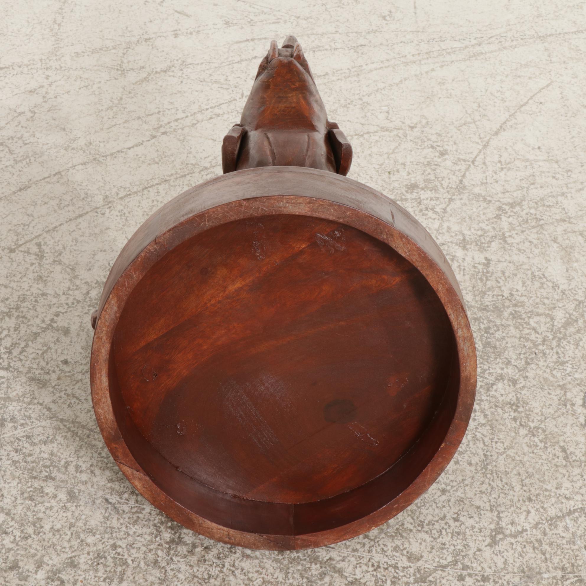 Carved Wood Glass Top Coffee Table