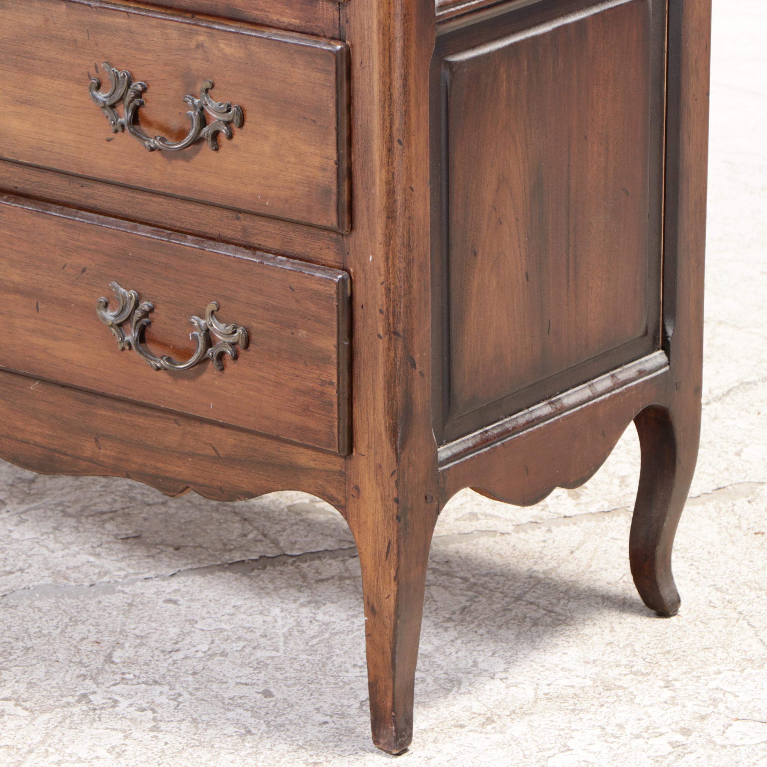 French Provincial Style Walnut Three-Drawer Bedside Commode, 20th Century