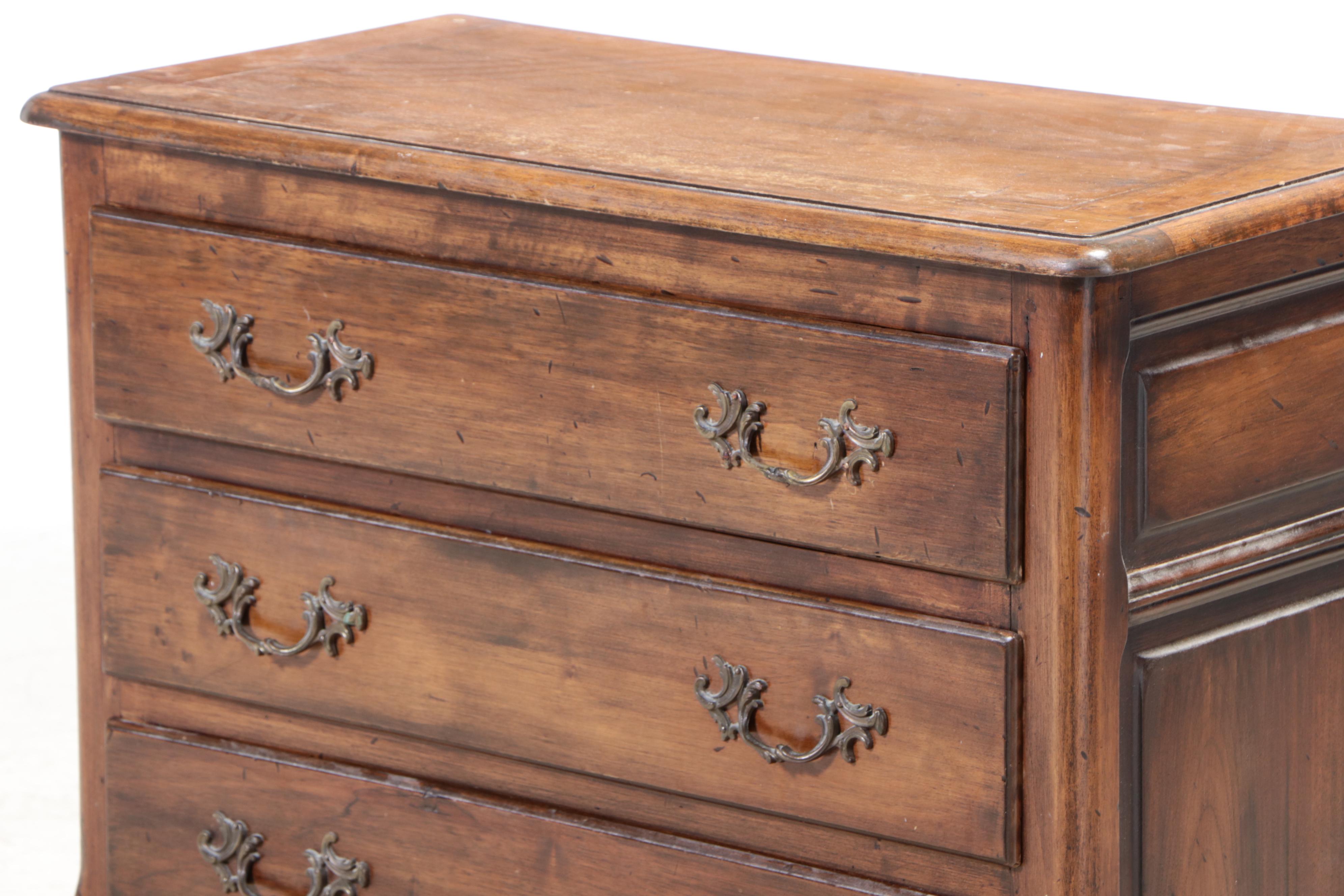 French Provincial Style Walnut Three-Drawer Bedside Commode, 20th Century