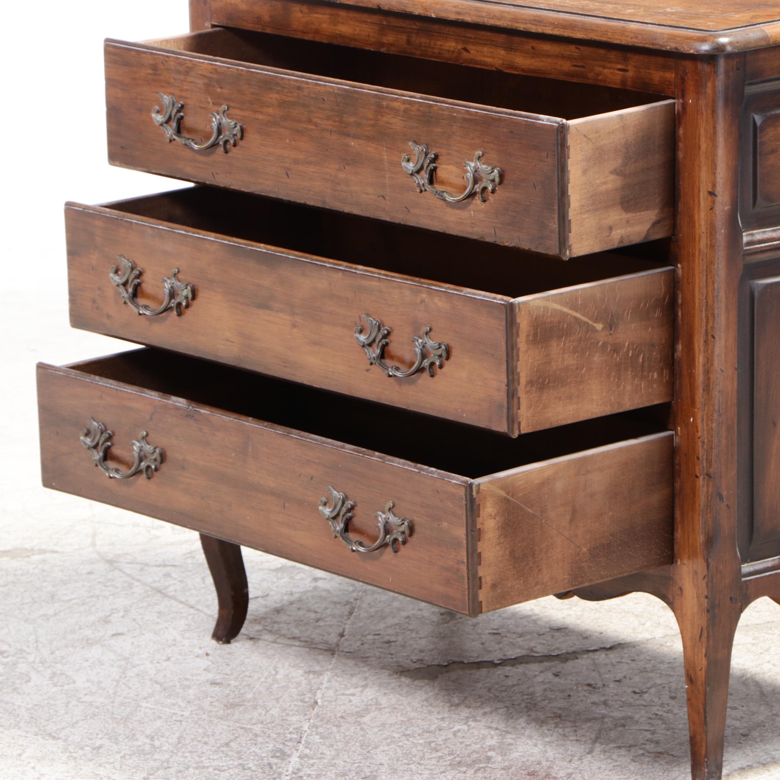 French Provincial Style Walnut Three-Drawer Bedside Commode, 20th Century