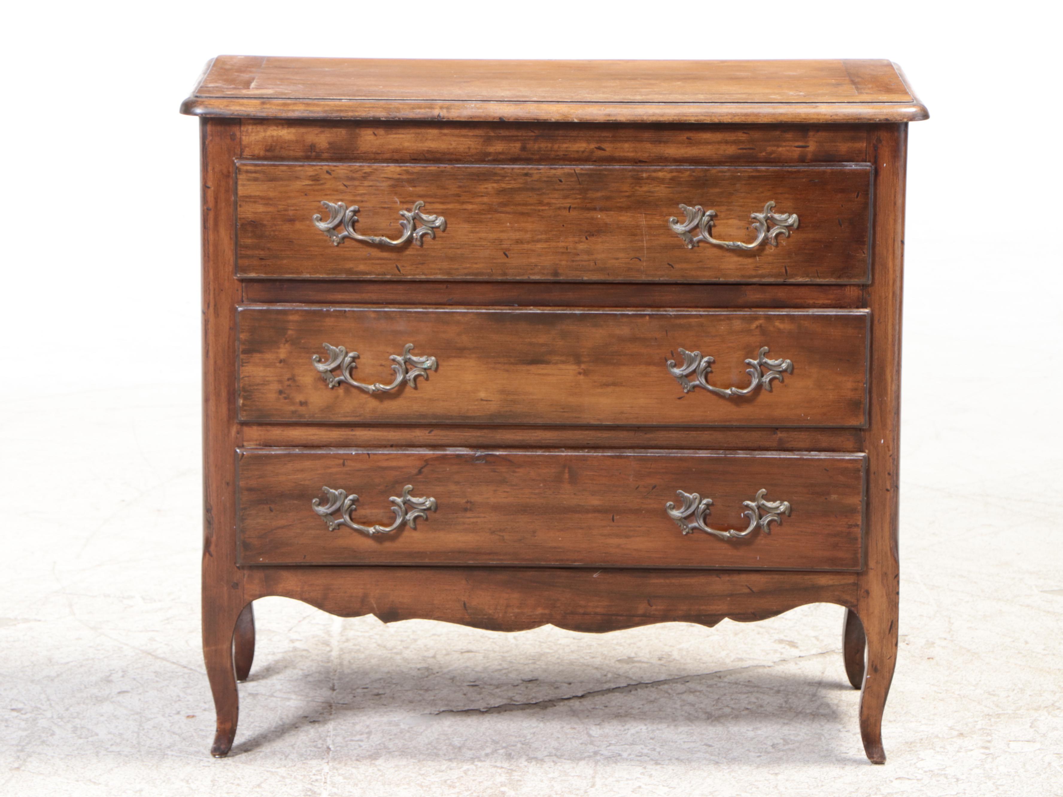 French Provincial Style Walnut Three-Drawer Bedside Commode, 20th Century