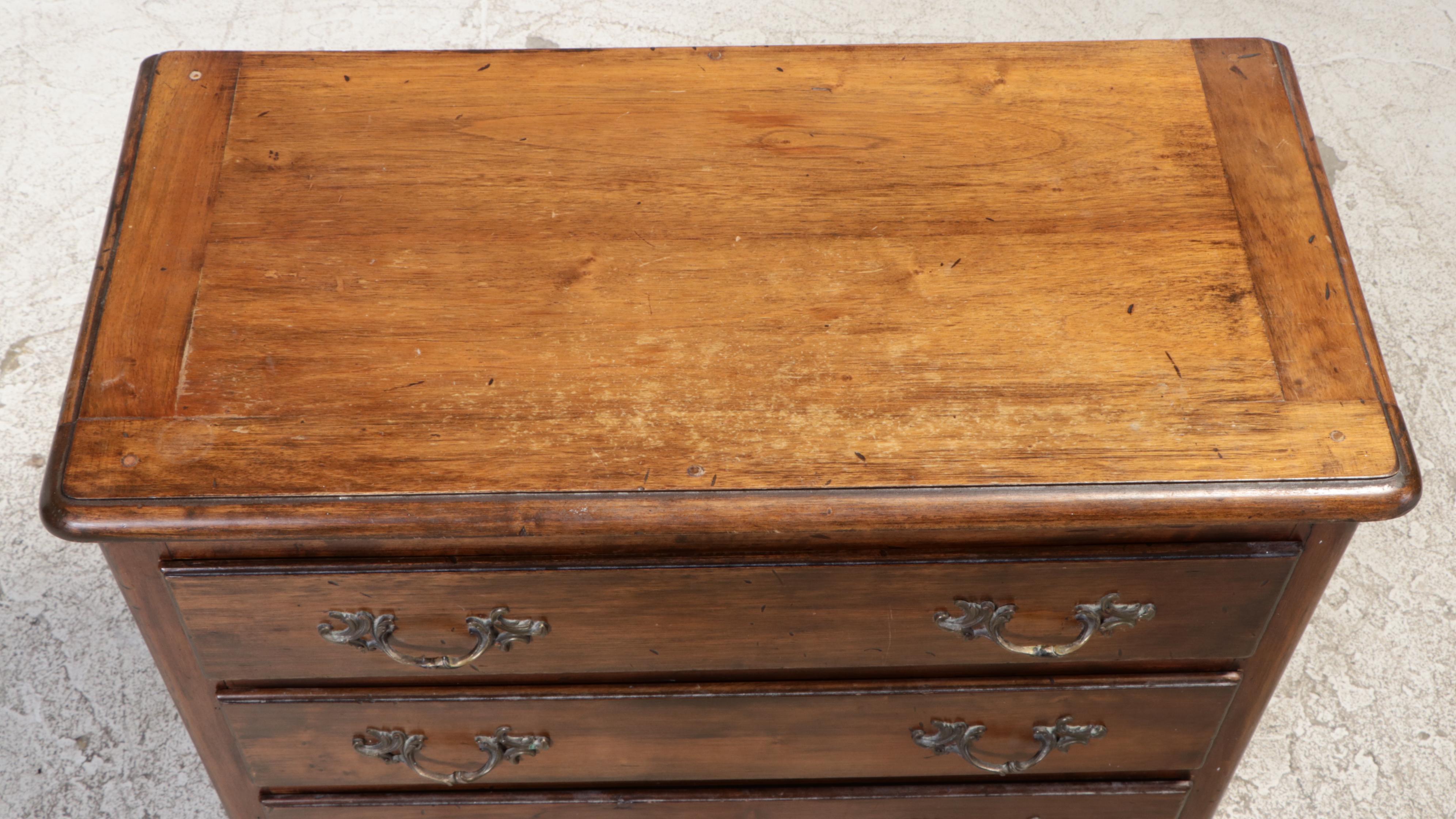 French Provincial Style Walnut Three-Drawer Bedside Commode, 20th Century