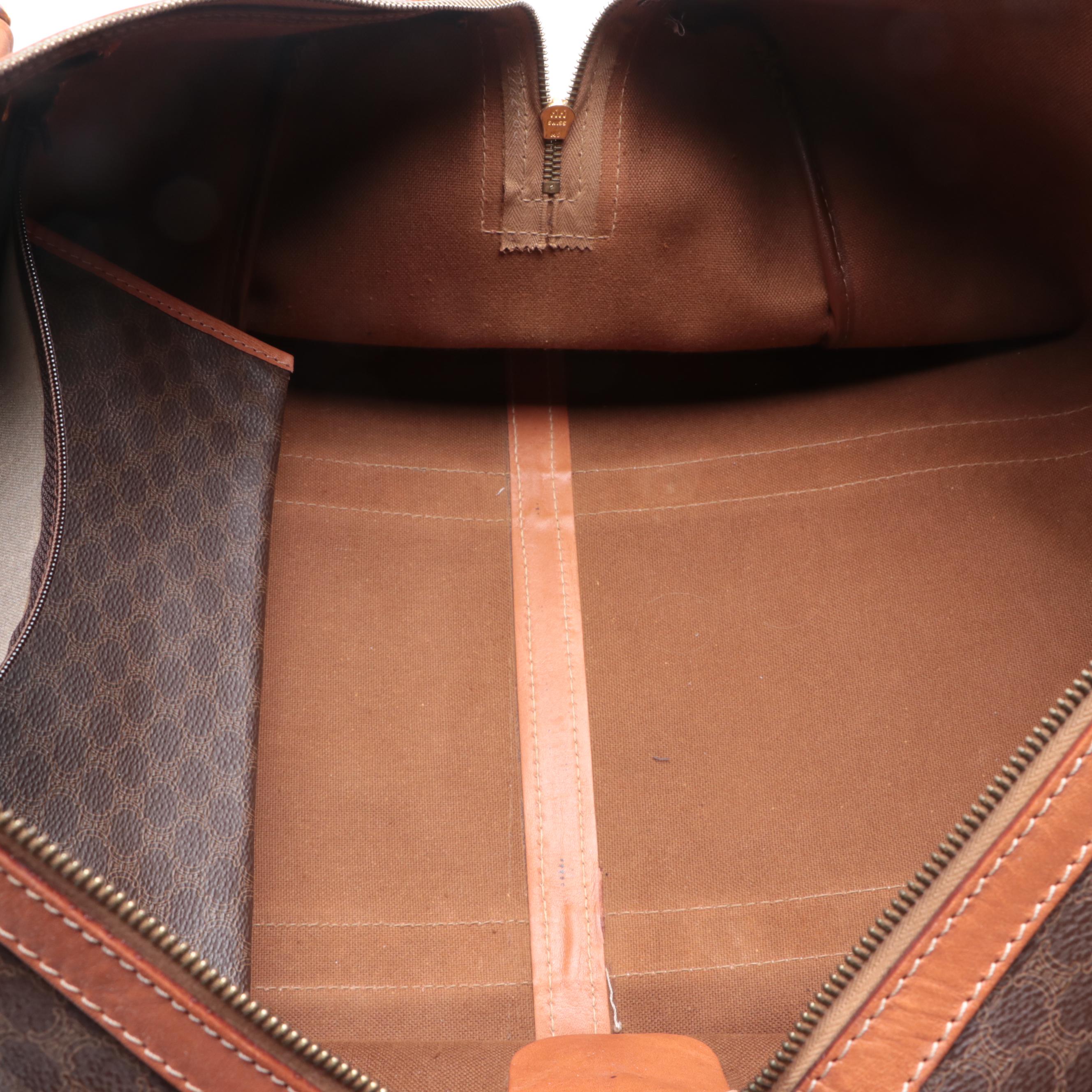 Celine Duffle Bag in Macadam Coated Canvas and Brown Leather