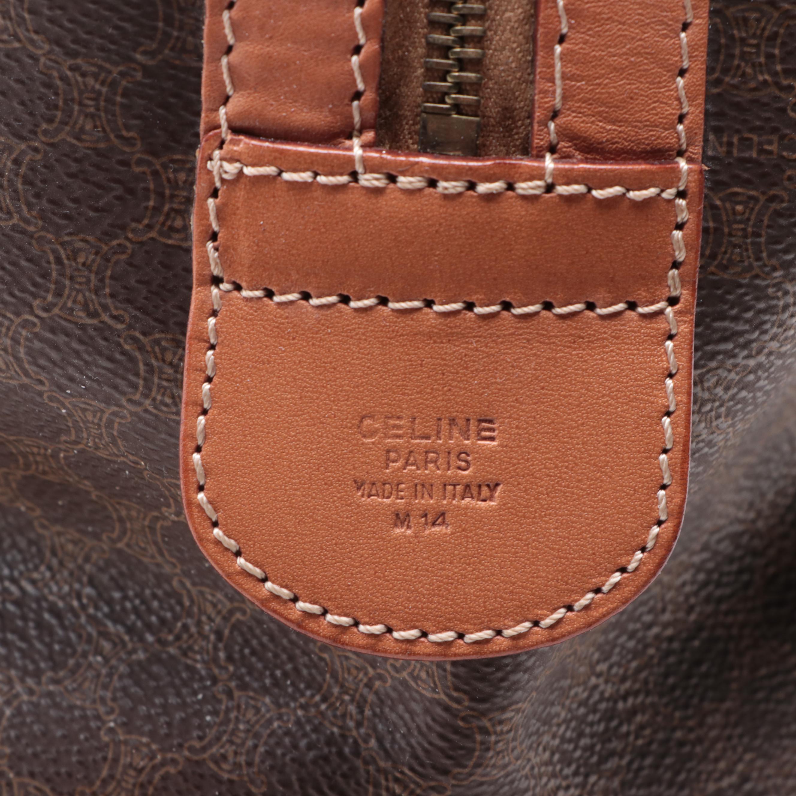 Celine Duffle Bag in Macadam Coated Canvas and Brown Leather