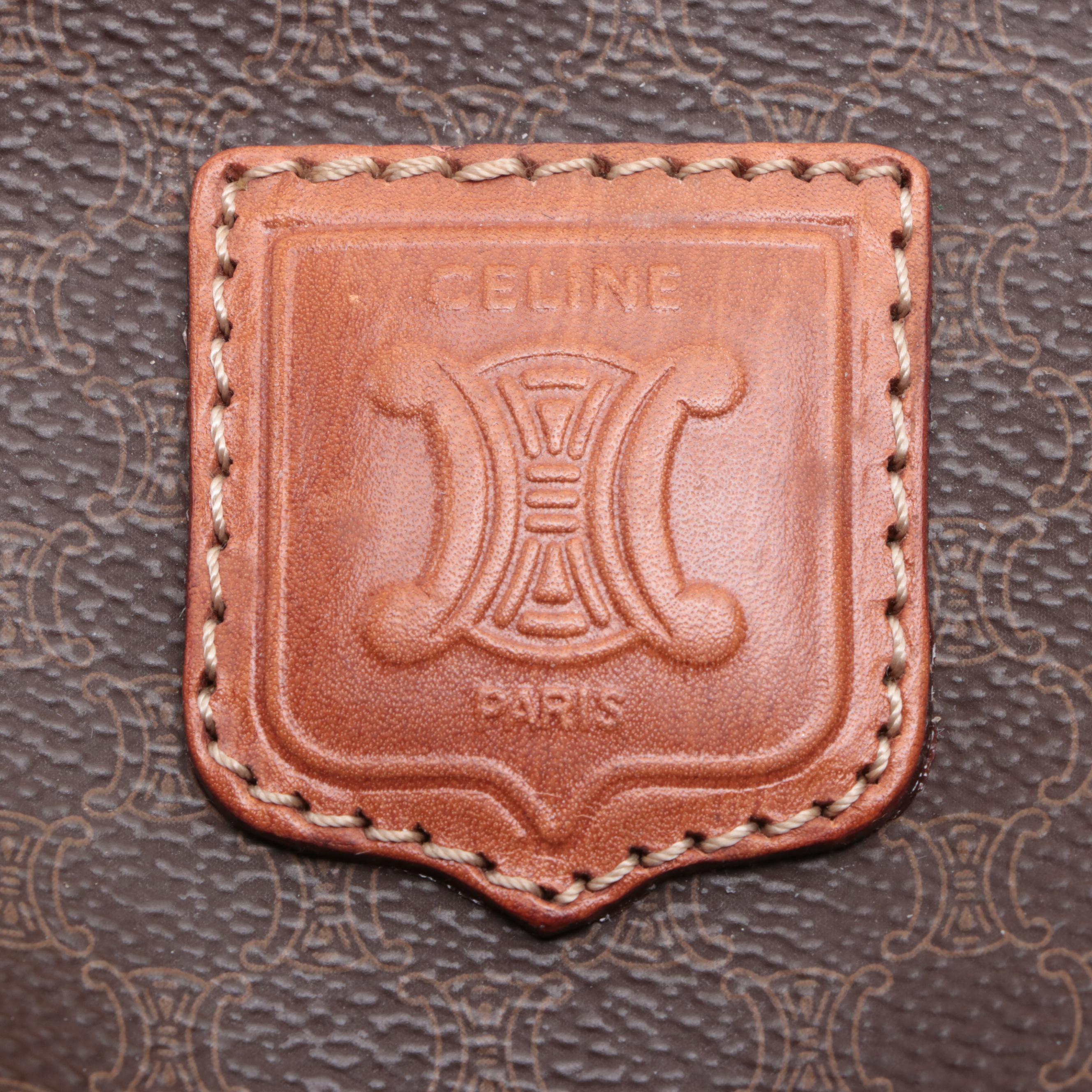 Celine Duffle Bag in Macadam Coated Canvas and Brown Leather