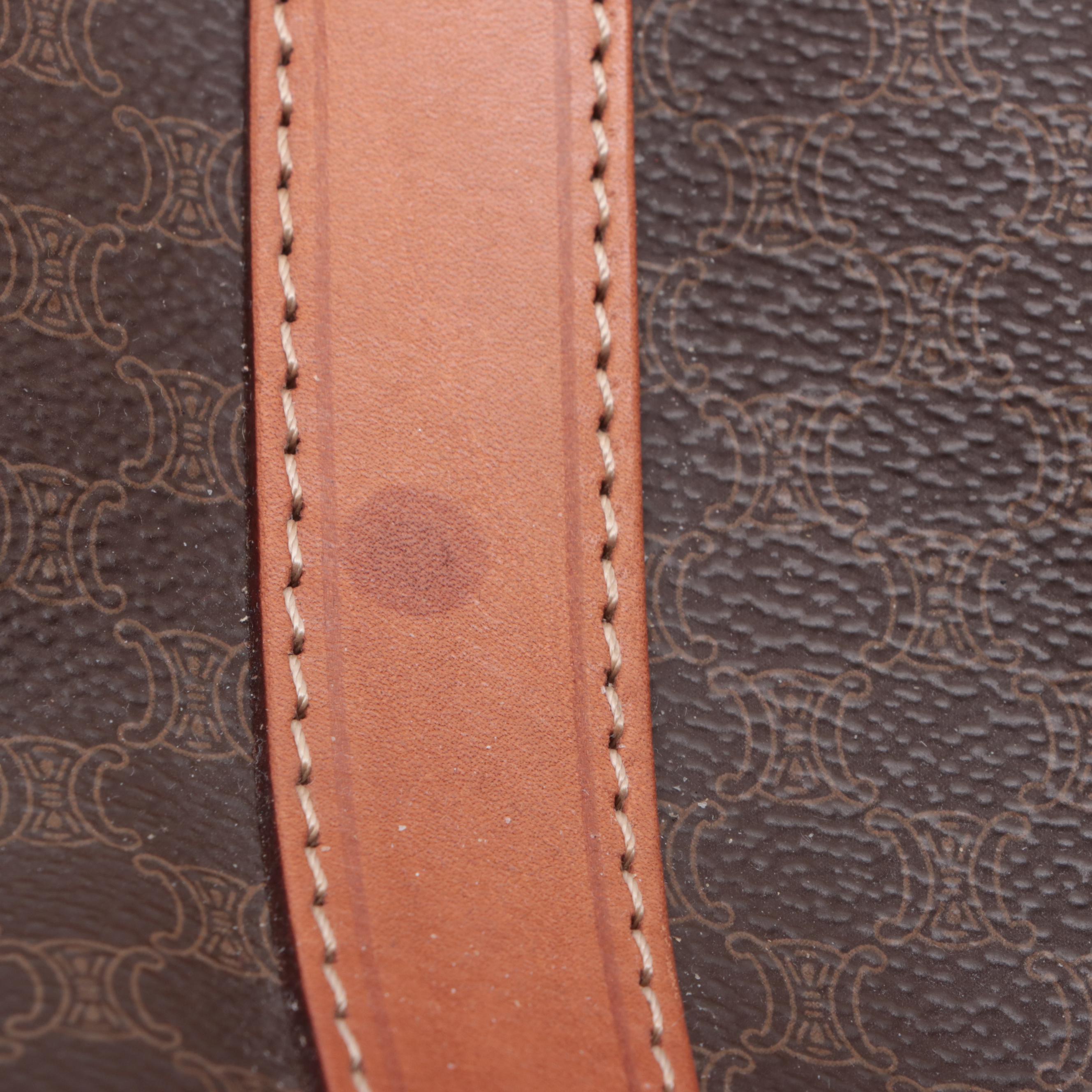 Celine Duffle Bag in Macadam Coated Canvas and Brown Leather