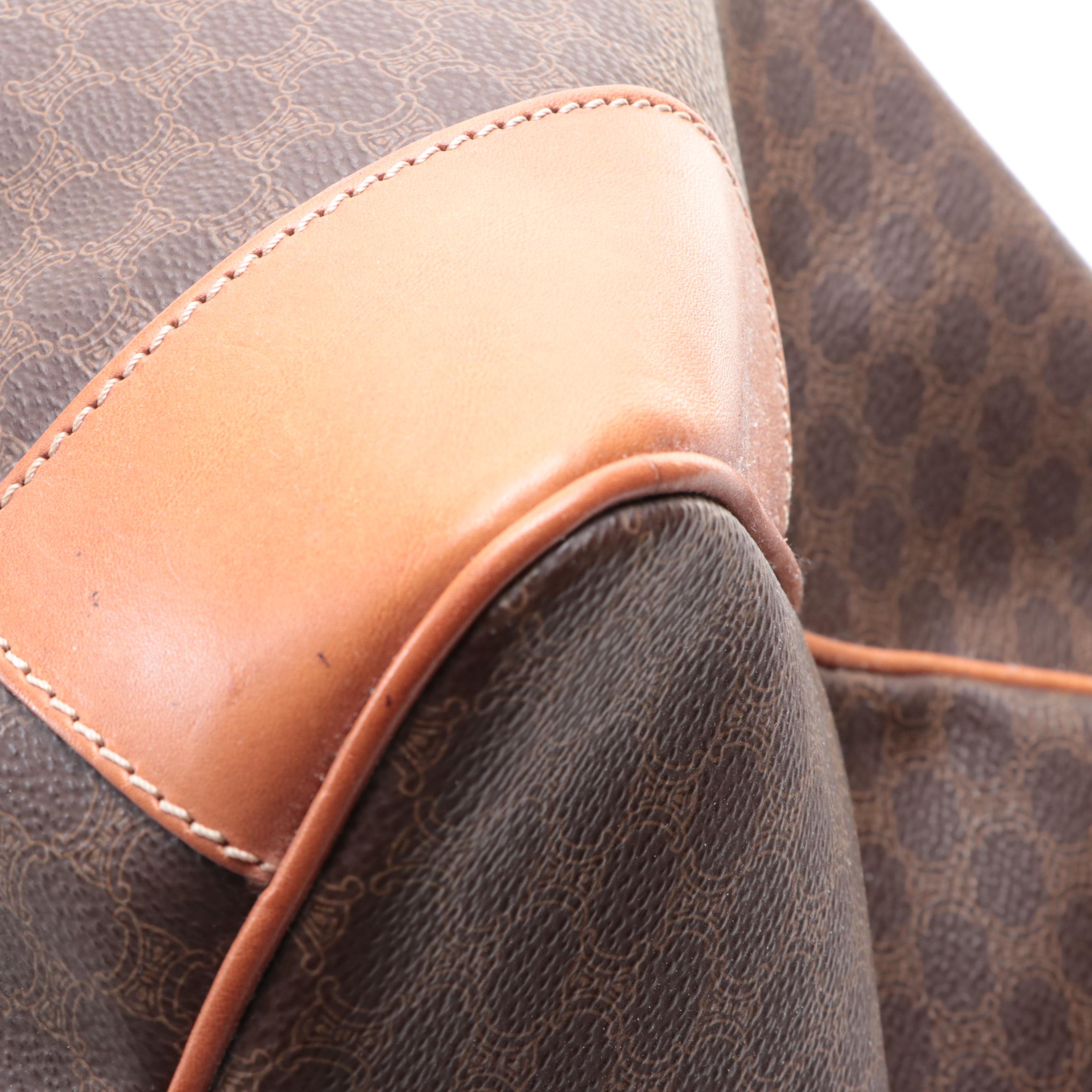 Celine Duffle Bag in Macadam Coated Canvas and Brown Leather