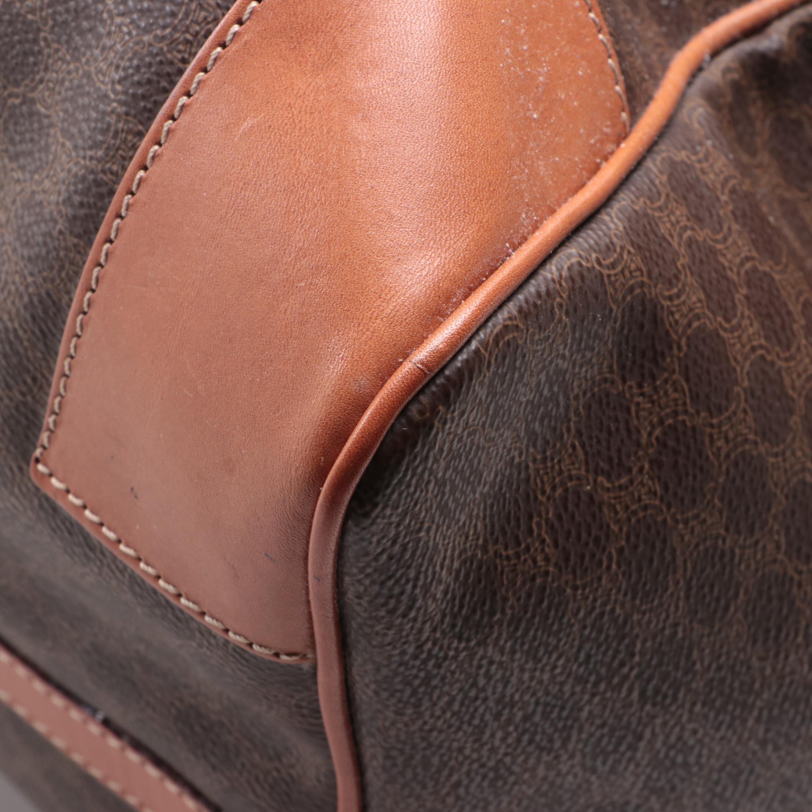 Celine Duffle Bag in Macadam Coated Canvas and Brown Leather