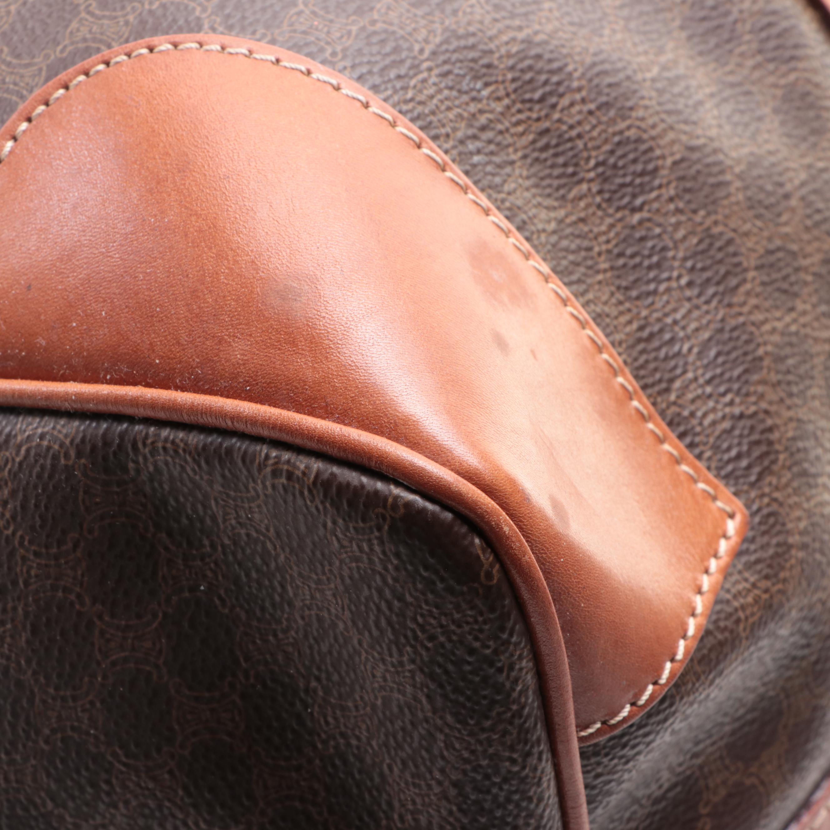 Celine Duffle Bag in Macadam Coated Canvas and Brown Leather