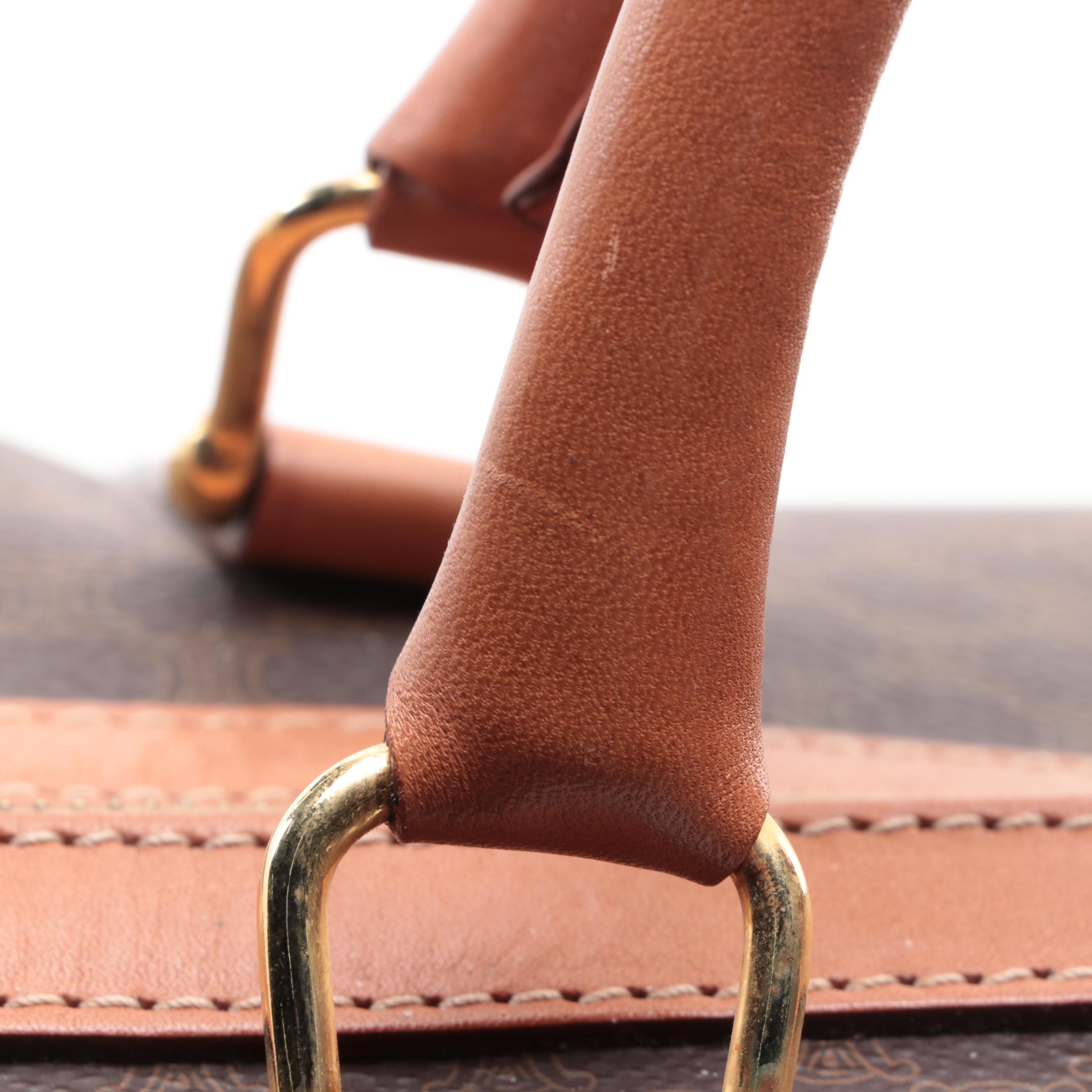 Celine Duffle Bag in Macadam Coated Canvas and Brown Leather